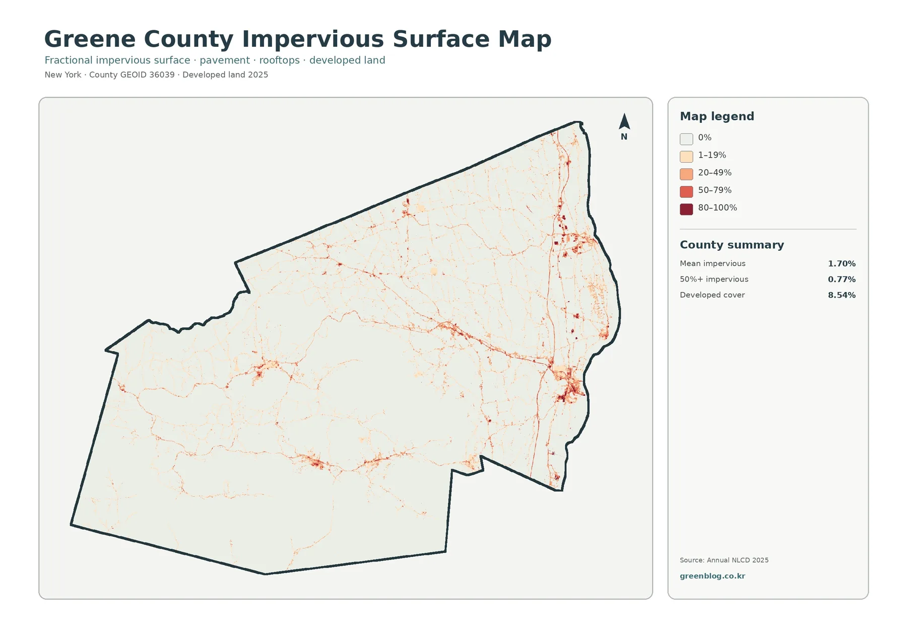 Greene County impervious surface and developed land map