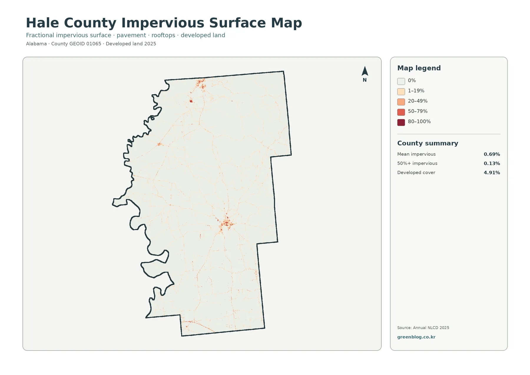 Hale County impervious surface and developed land map