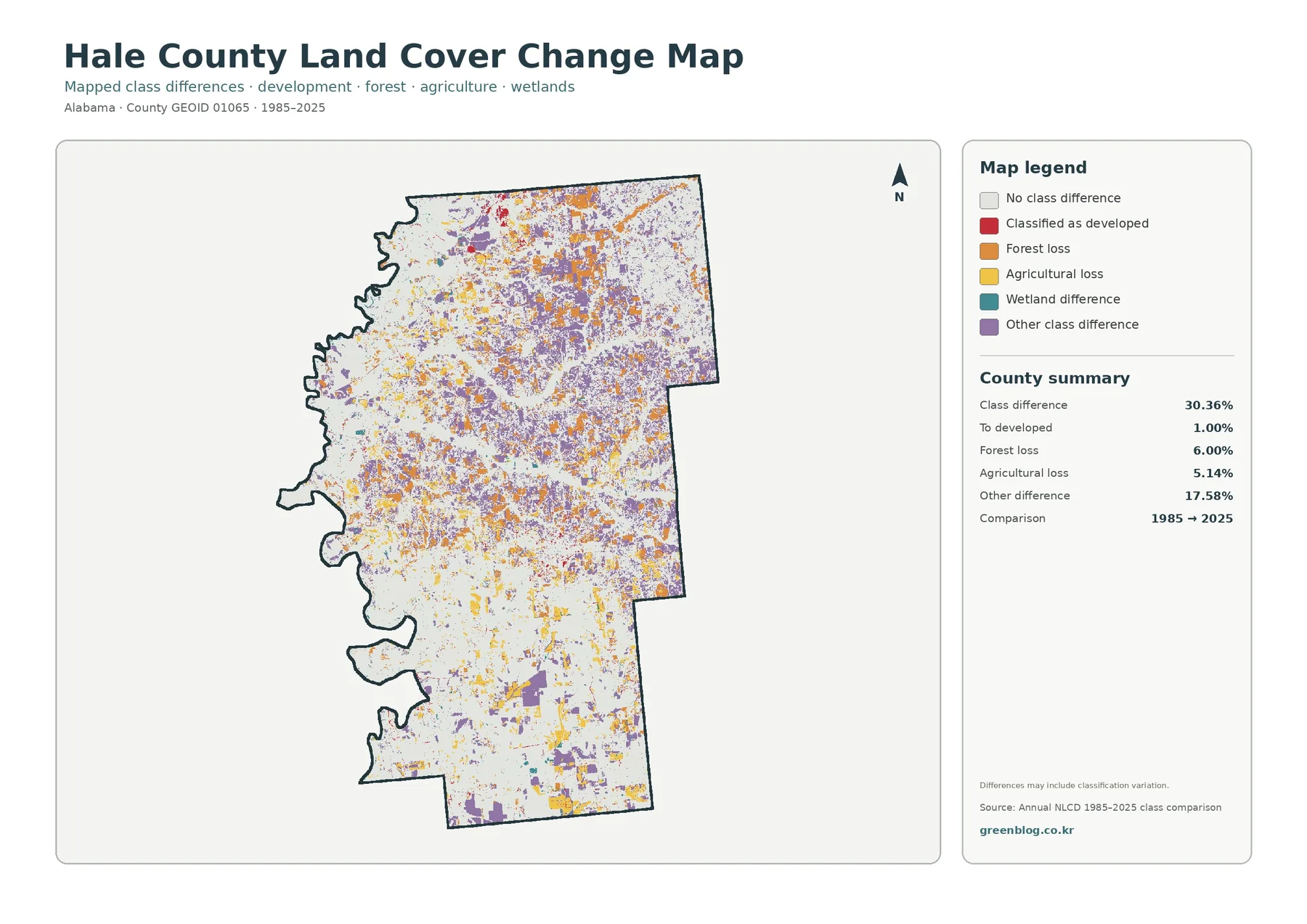 Hale County land cover change map