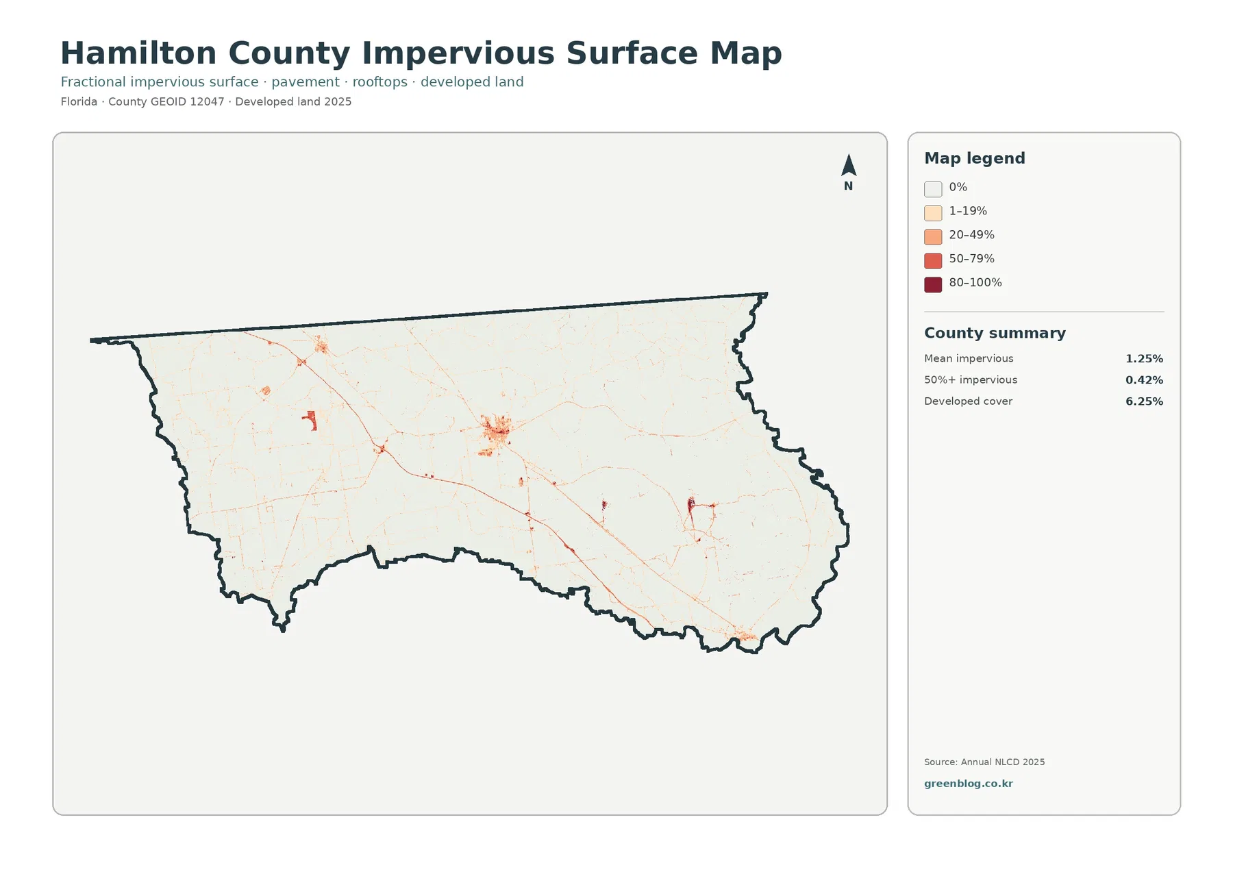 Hamilton County impervious surface and developed land map