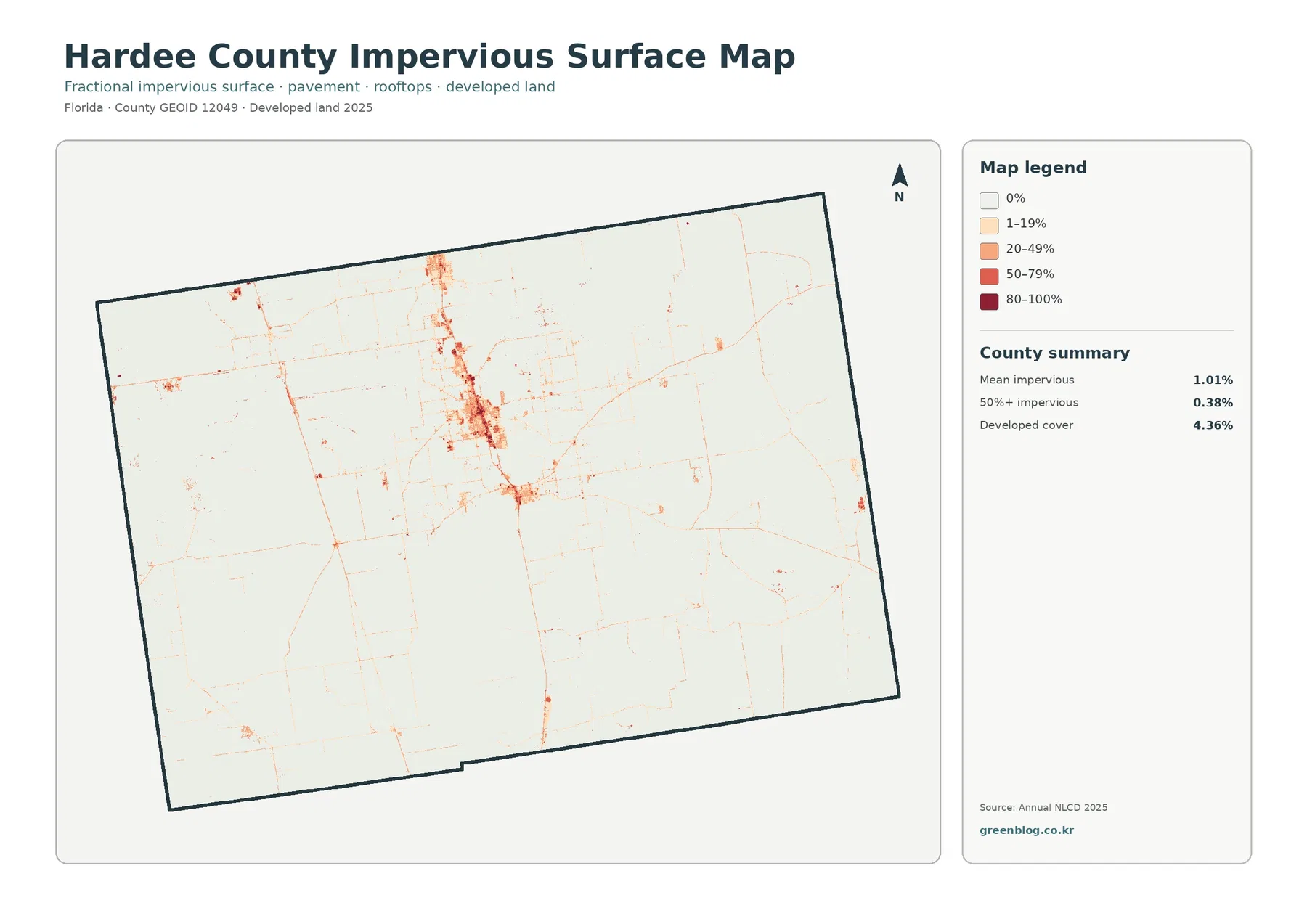 Hardee County impervious surface and developed land map