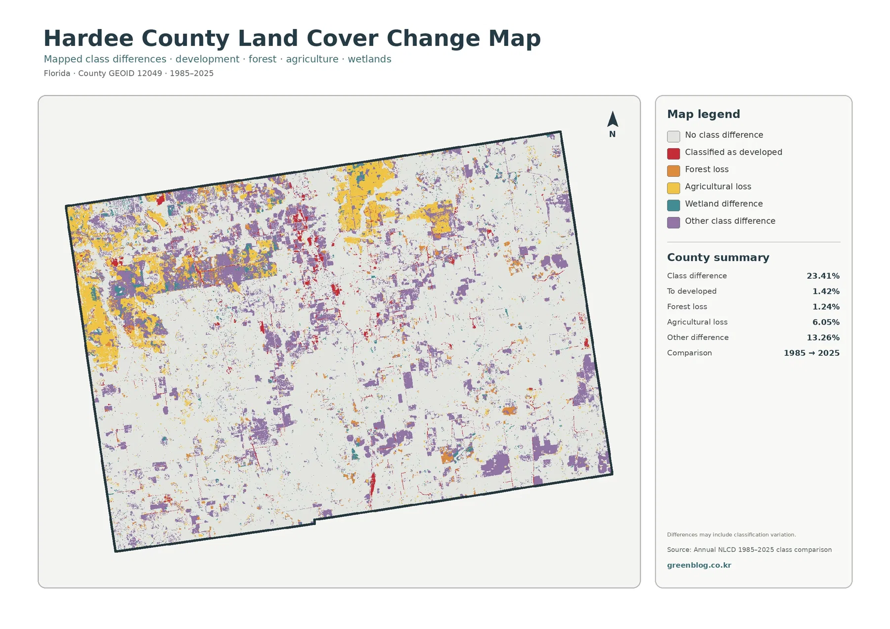 Hardee County land cover change map