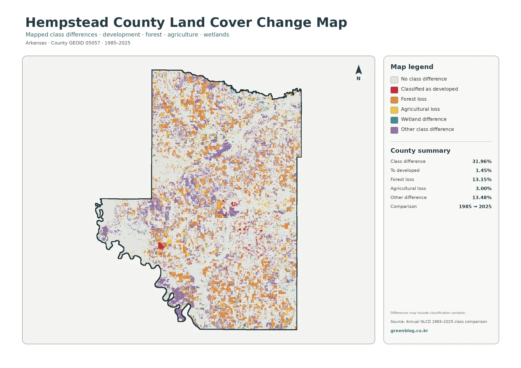 Hempstead County 토지 피복 변화 지도