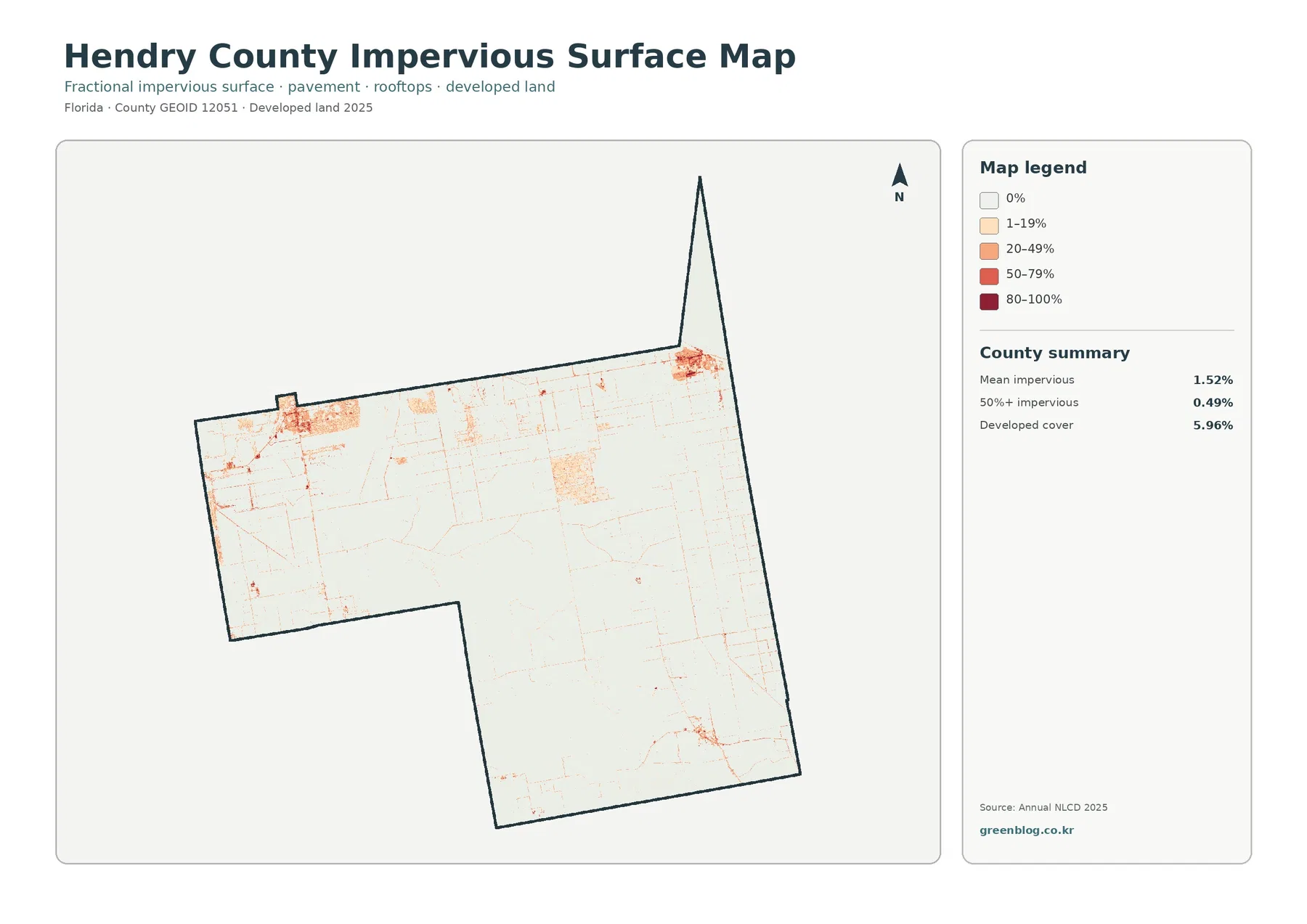 County impervious surface and developed land map