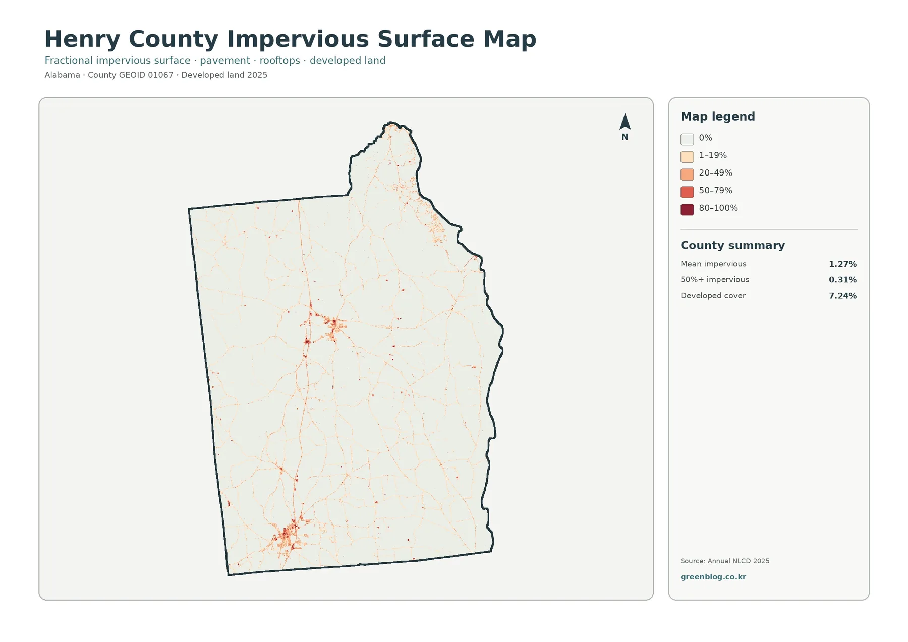 County impervious surface and developed land map