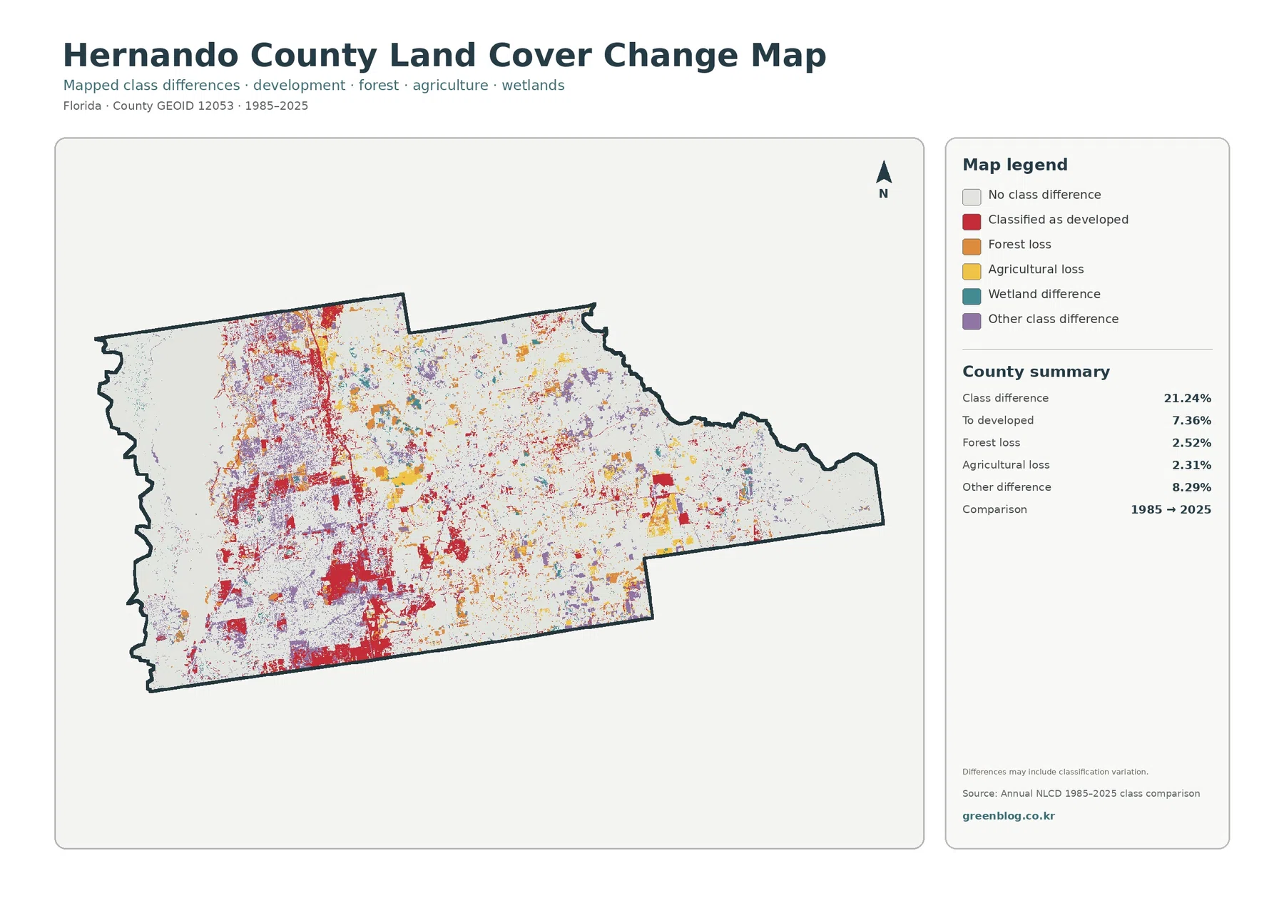 Hernando County land cover change map