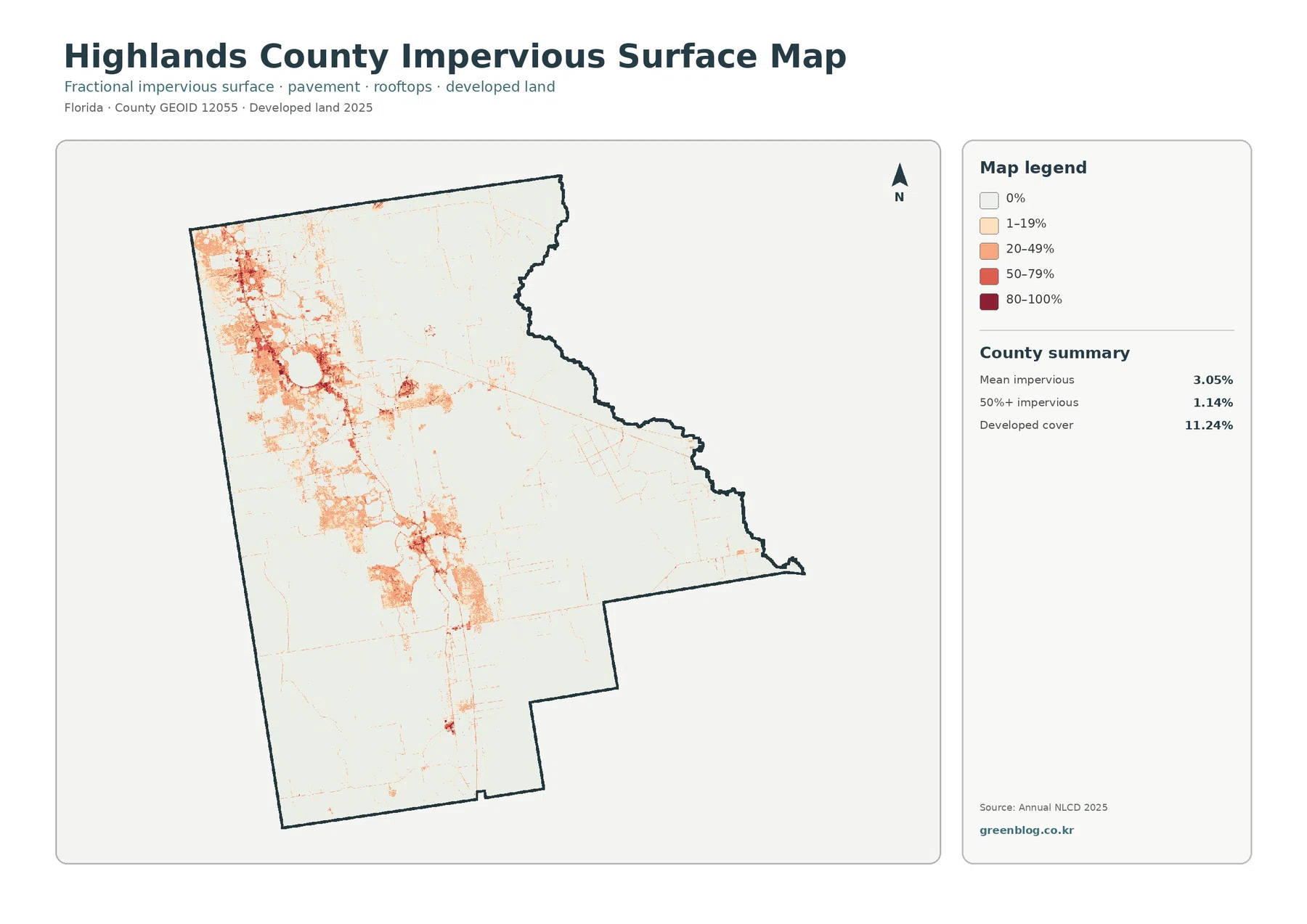 Highlands County impervious surface and developed land map