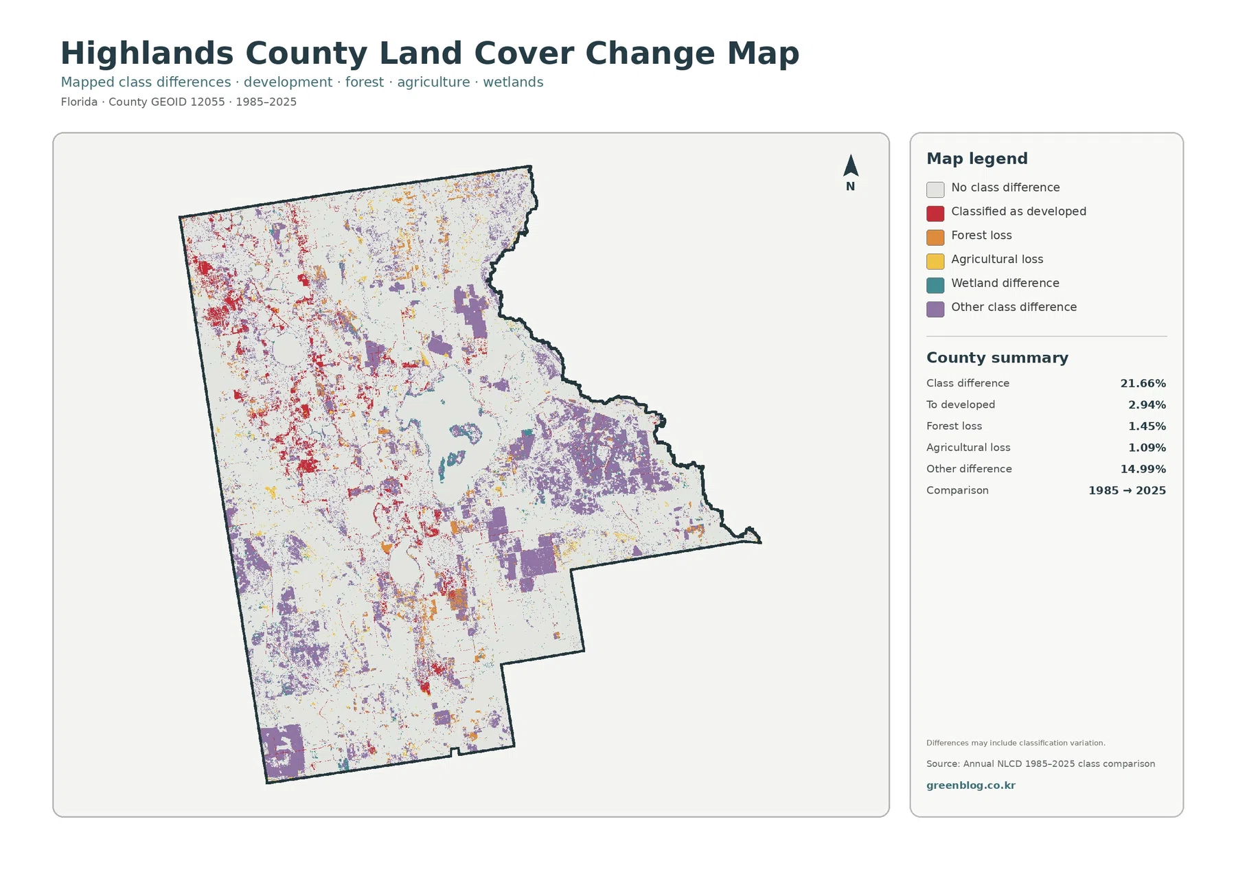 Highlands County land cover change map
