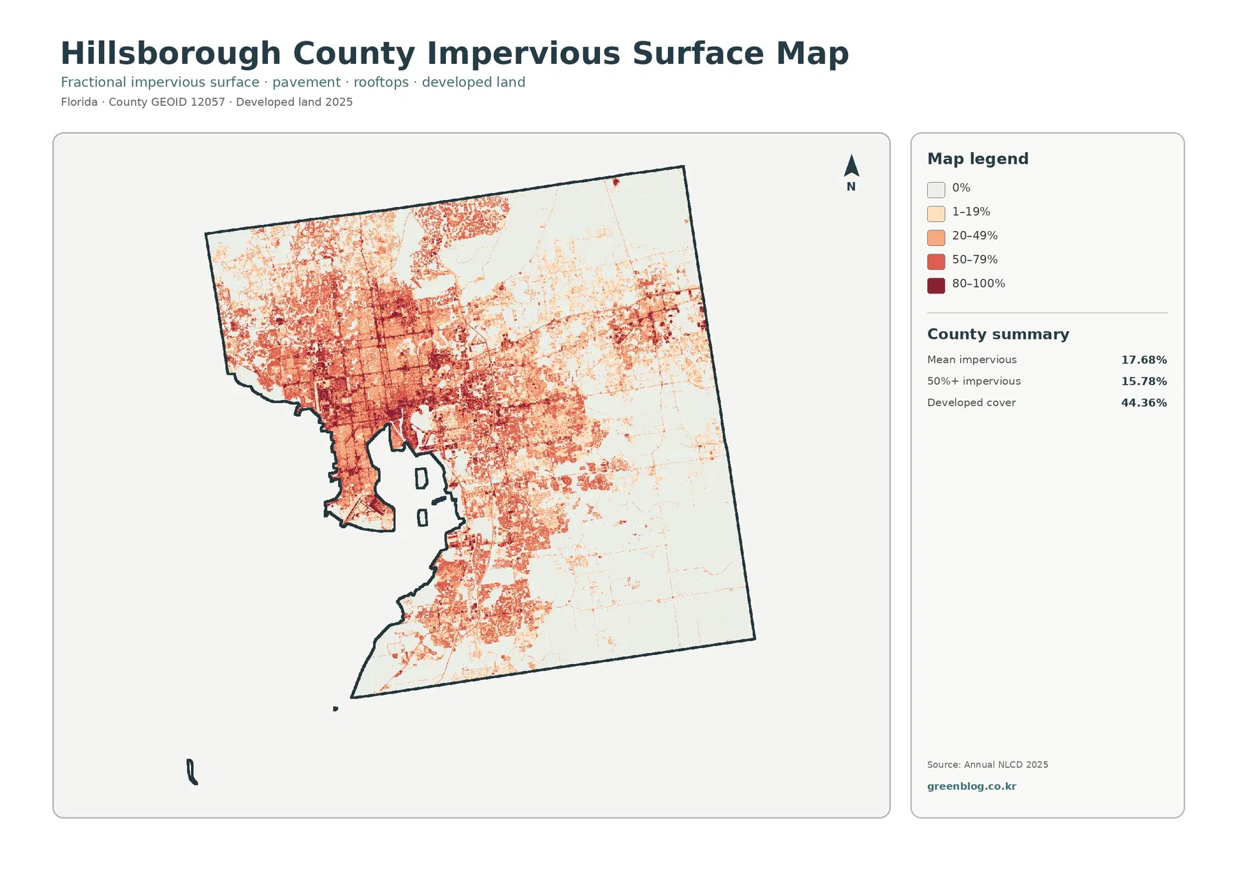 County impervious surface and developed land map