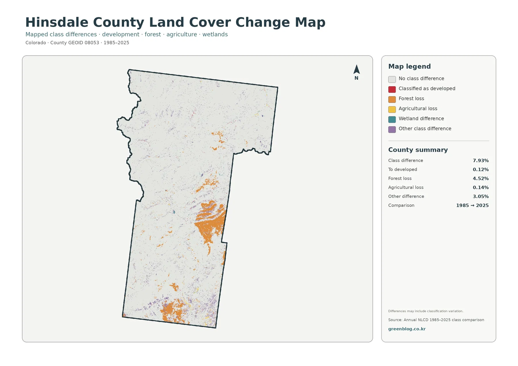 Hinsdale County 토지 피복 변화 지도