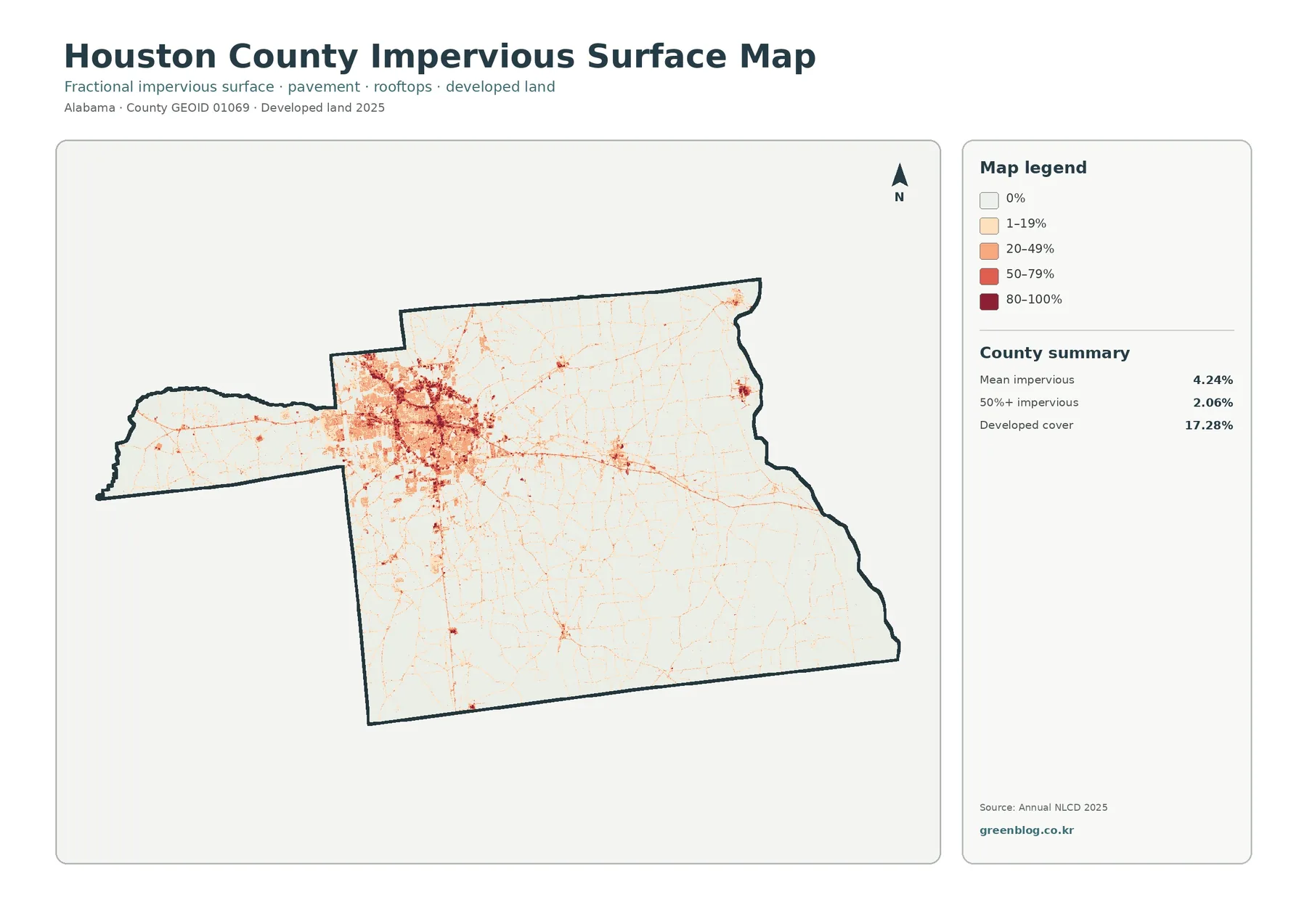 Houston County impervious surface and developed land map