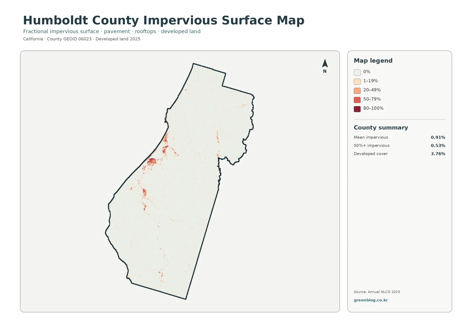 Humboldt County impervious surface and developed land map
