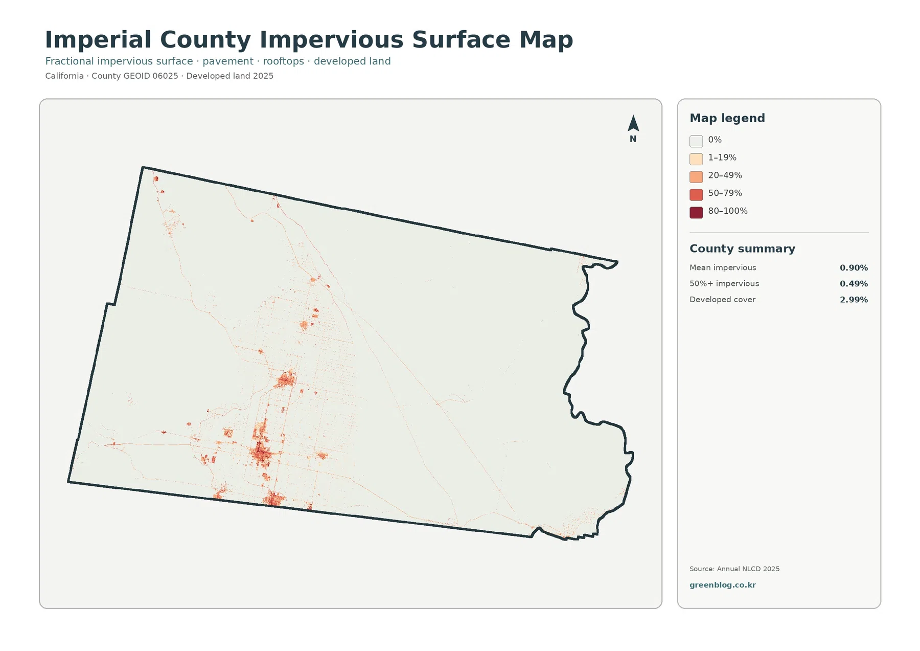 Imperial County impervious surface and developed land map