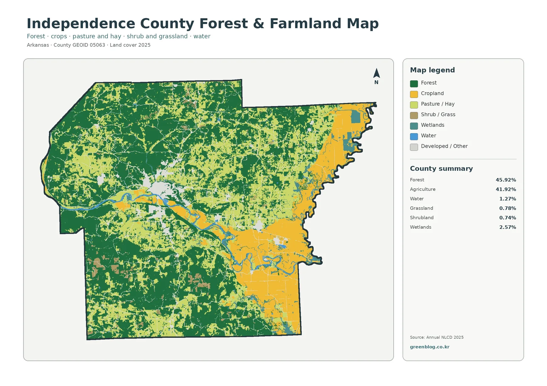 Independence County forest and farmland map