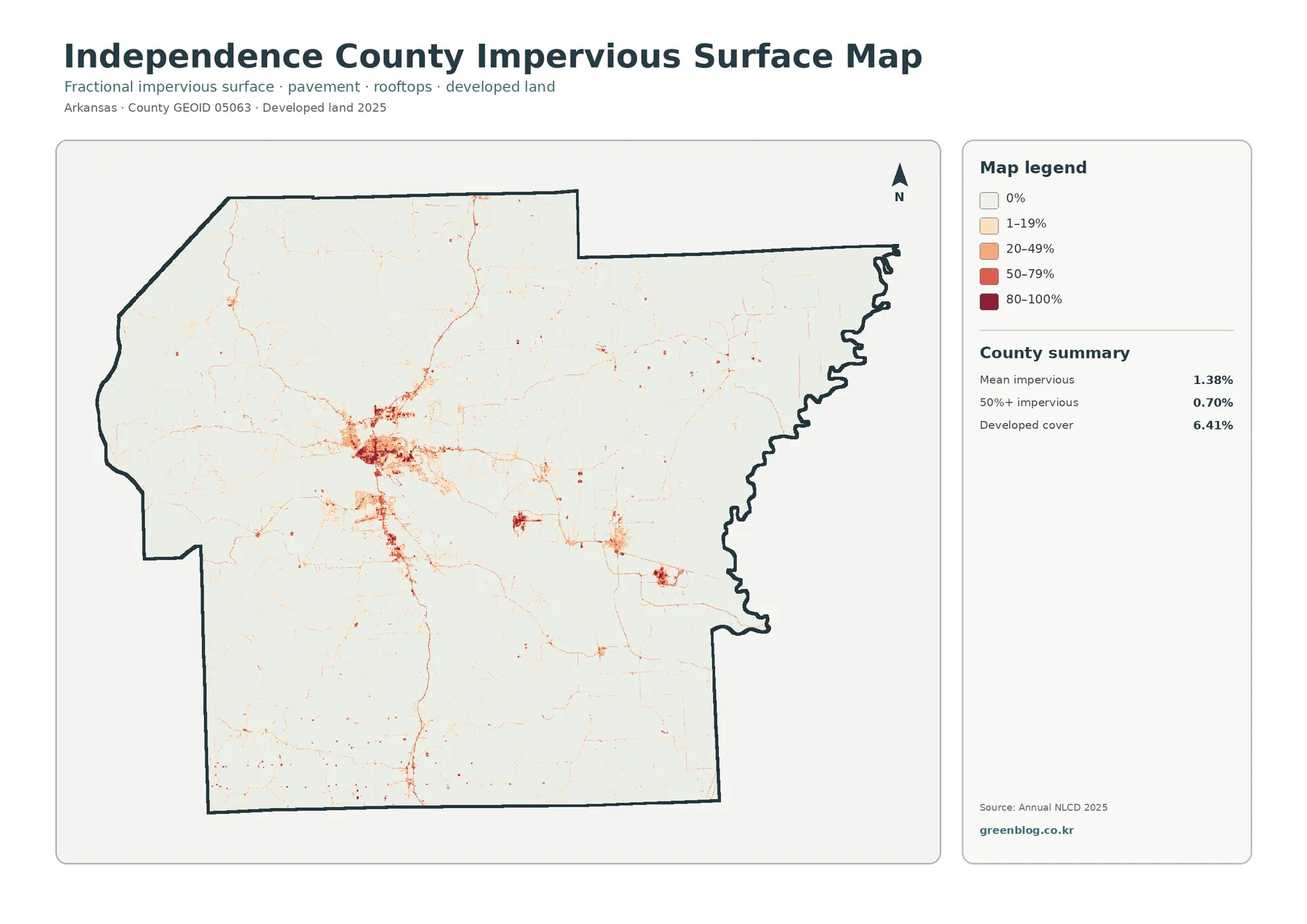 Independence County impervious surface and developed land map