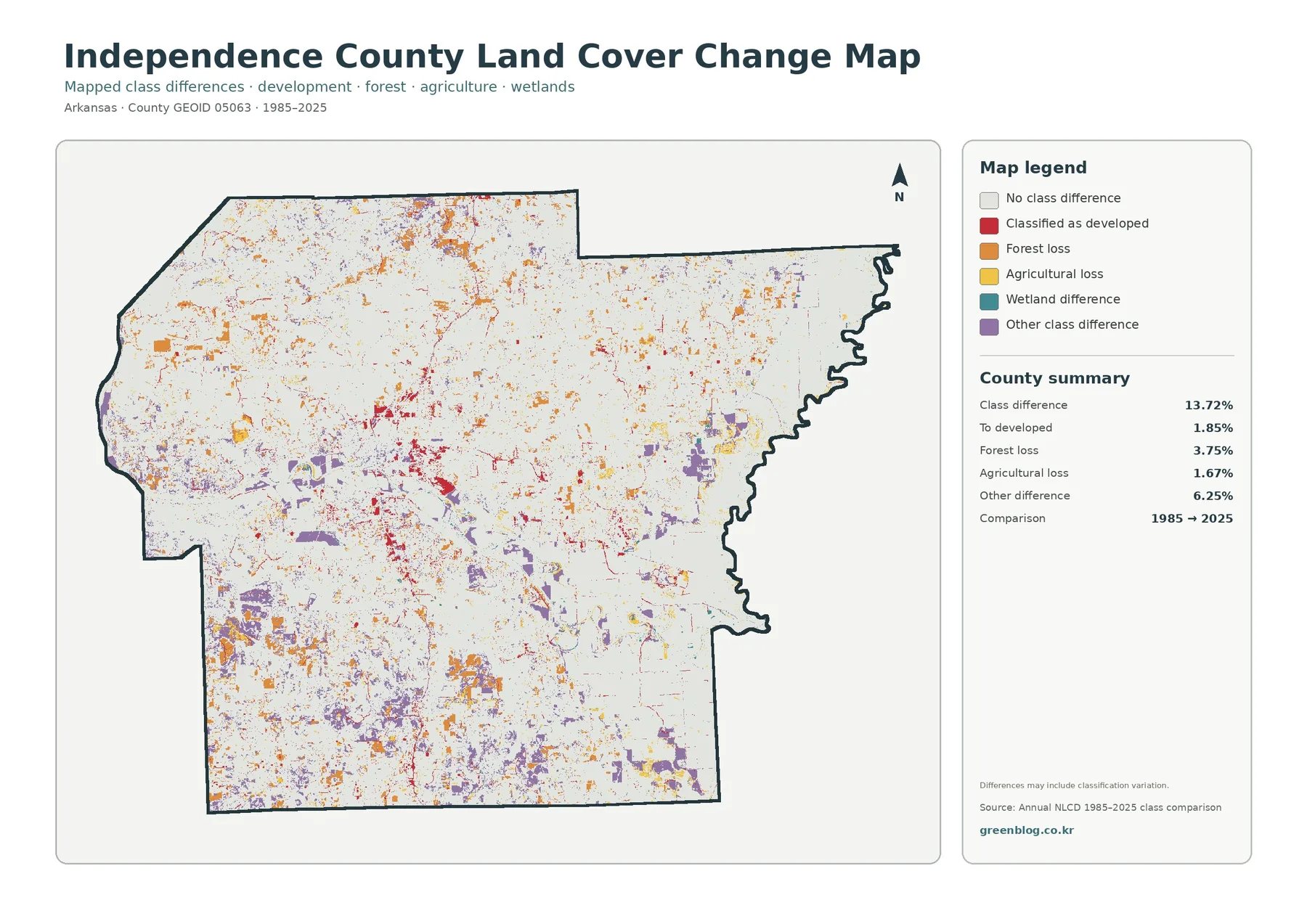 Independence County land cover change map