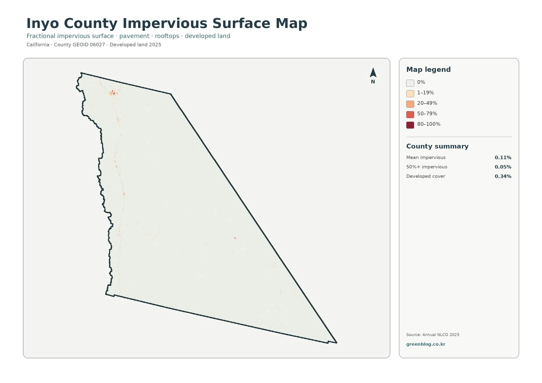 Inyo County impervious surface and developed land map