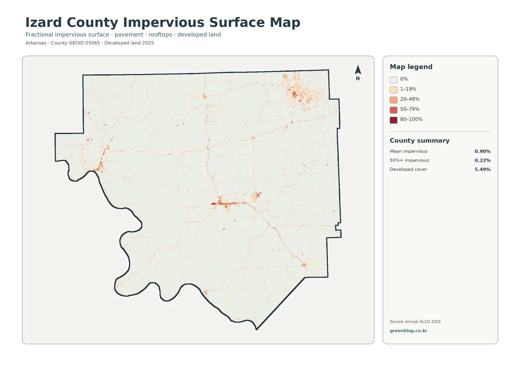 County impervious surface and developed land map