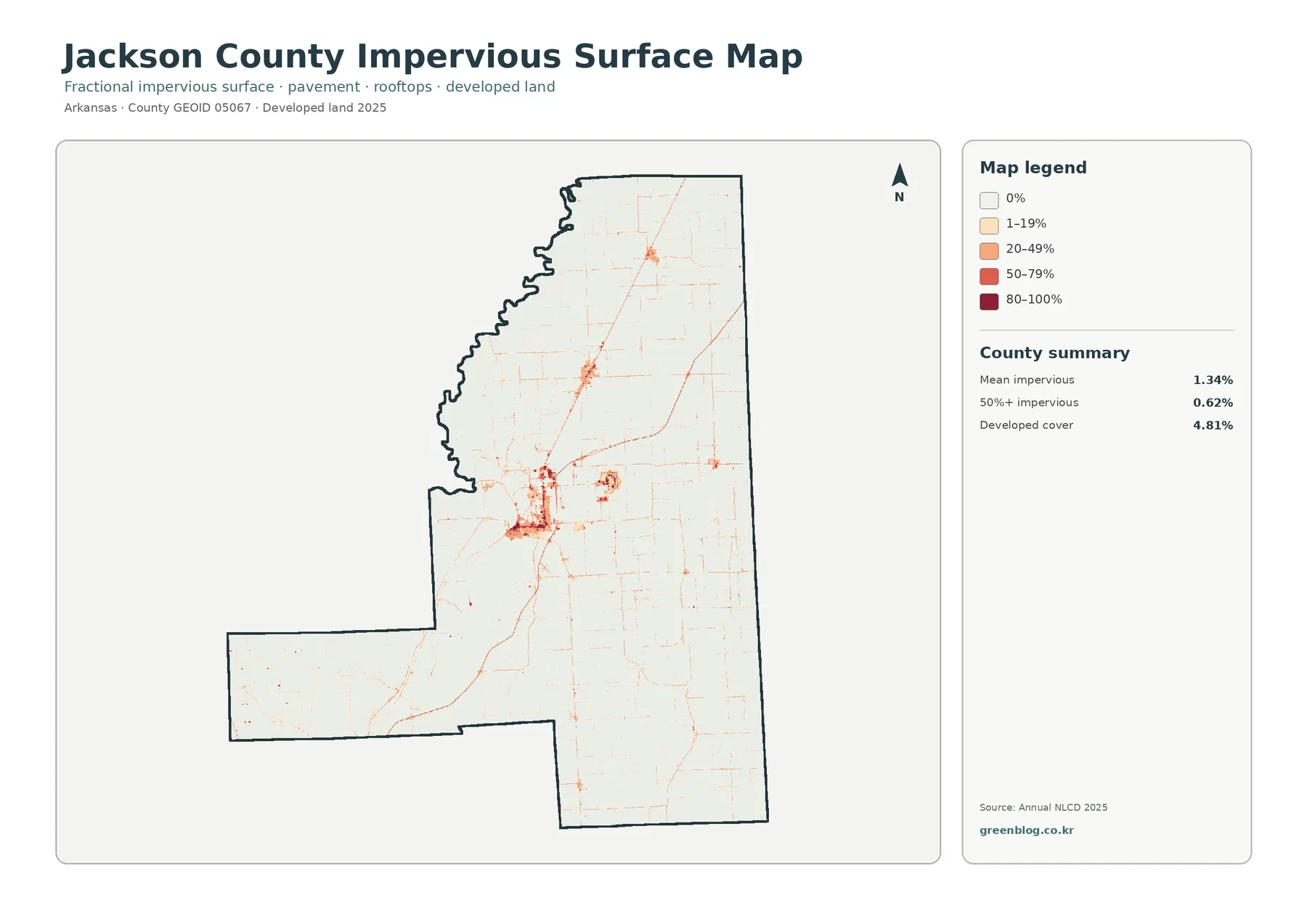 Jackson County impervious surface and developed land map