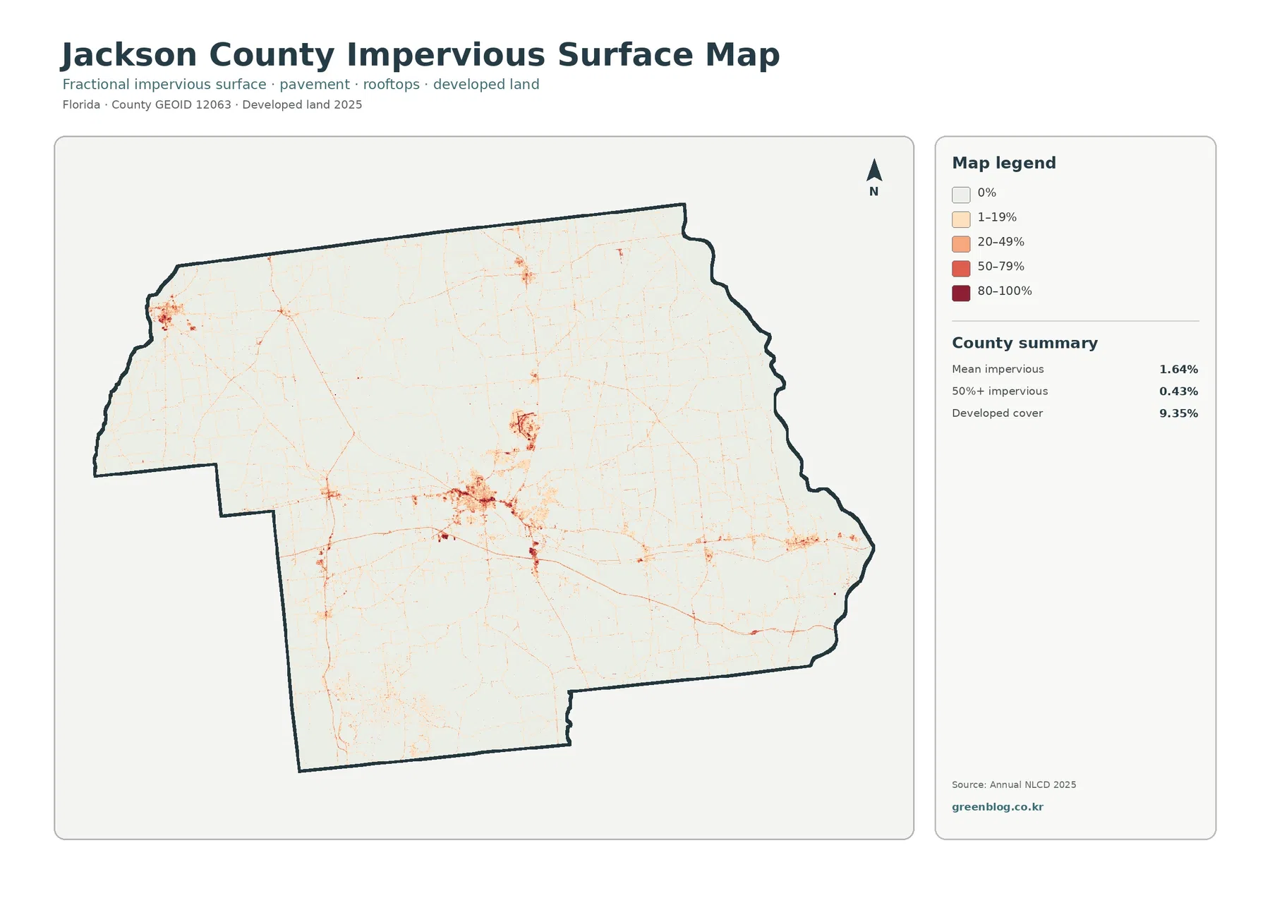 Jackson County impervious surface and developed land map