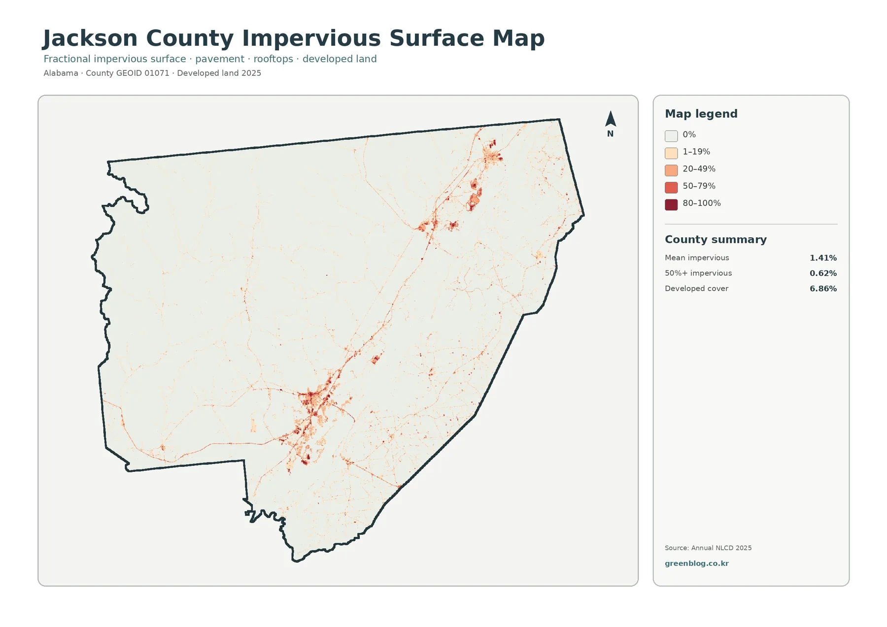 County impervious surface and developed land map