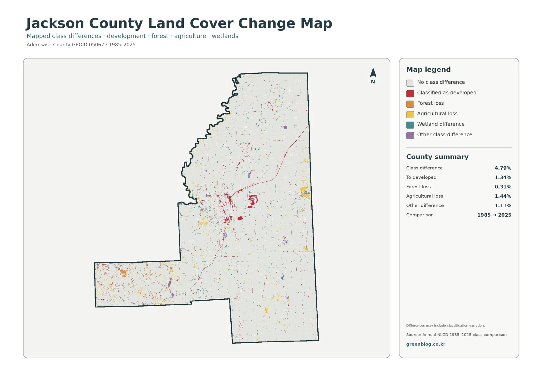Jackson County land cover change map