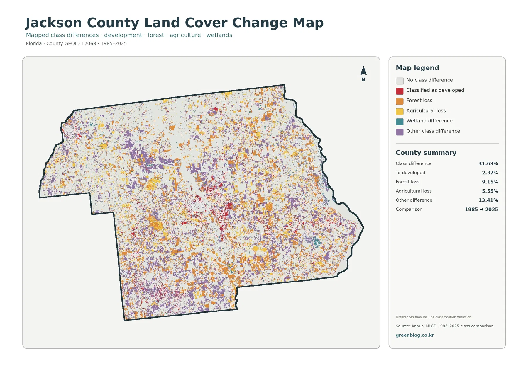 Jackson County land cover change map