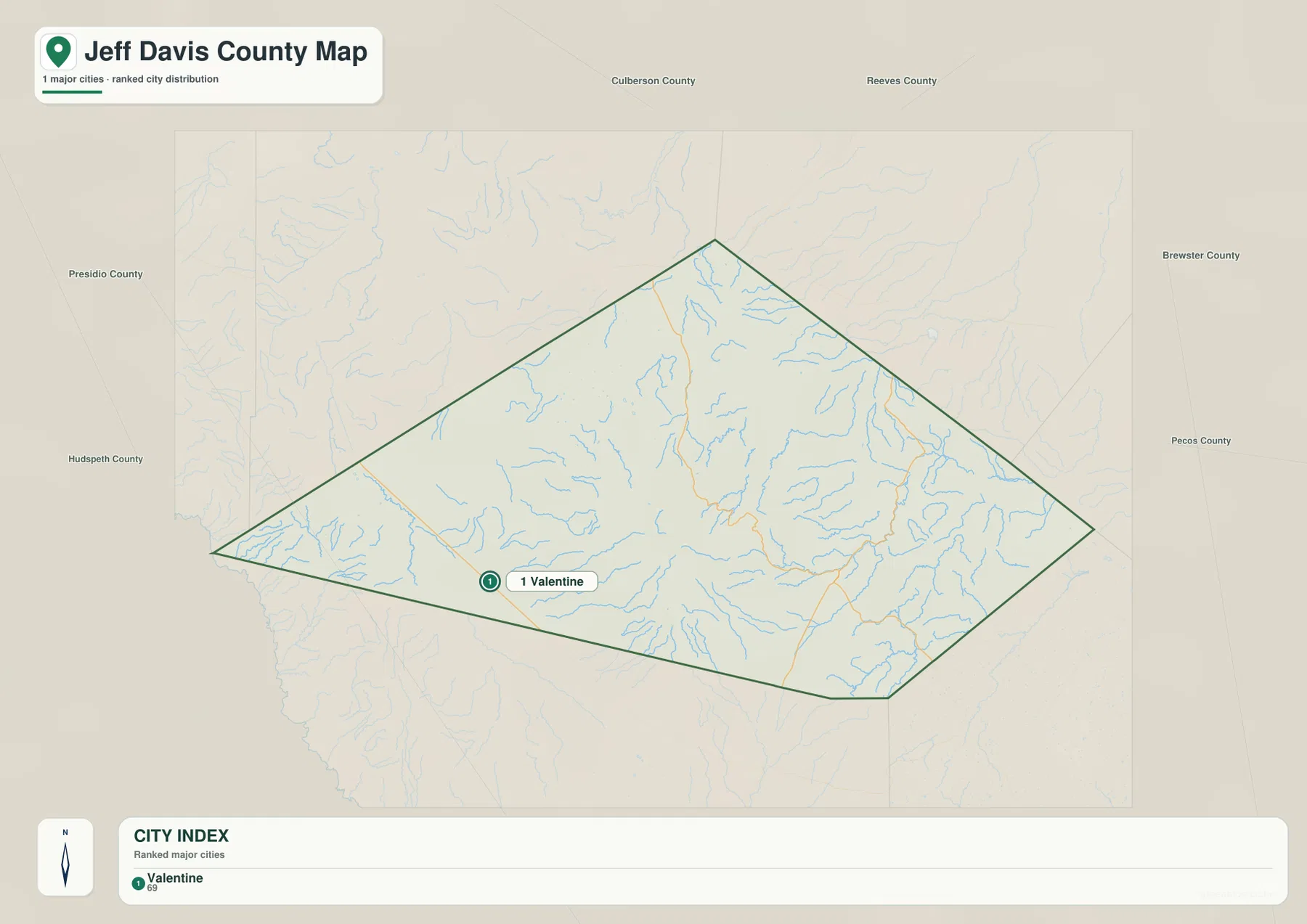 Jeff Davis County city map highlighting Valentine