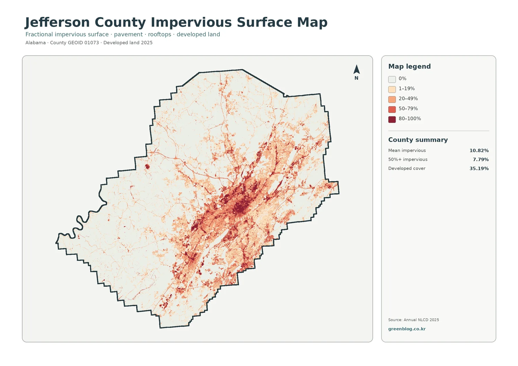 Jefferson County impervious surface and developed land map