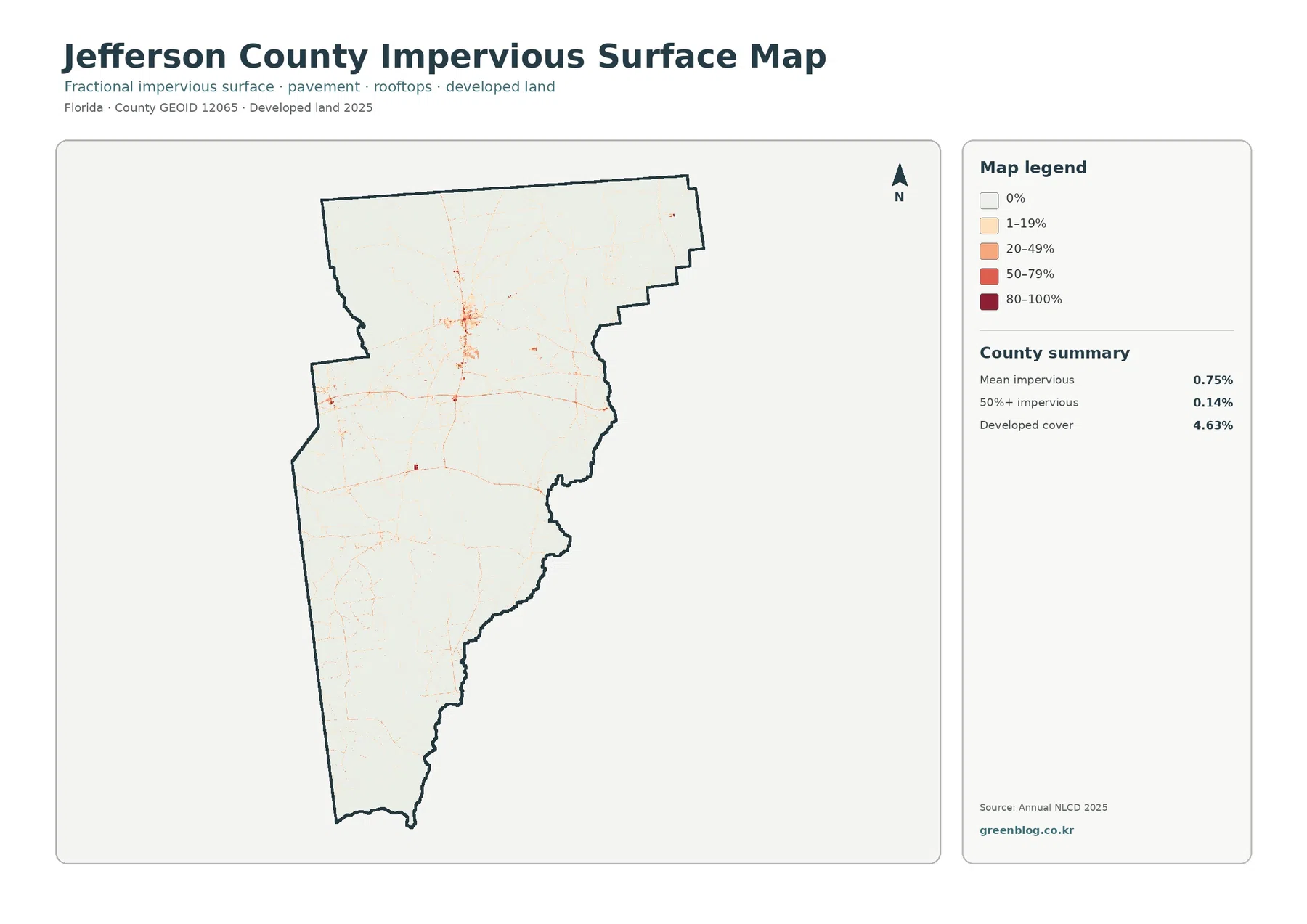 Jefferson County impervious surface and developed land map