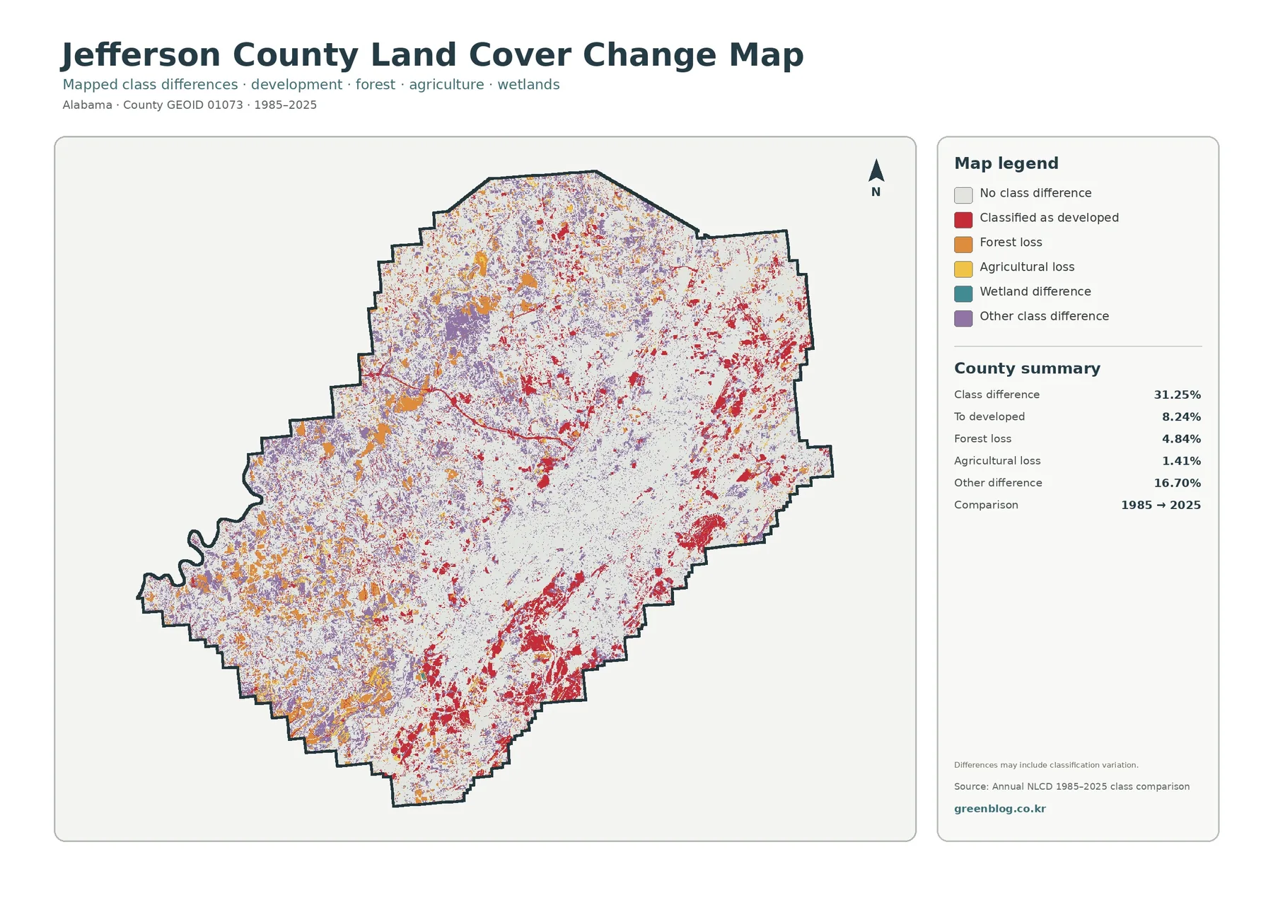 Jefferson County land cover change map