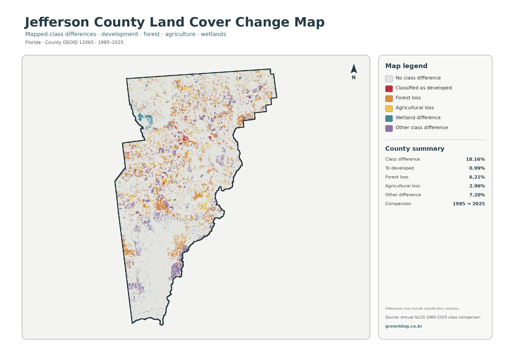 Jefferson County land cover change map
