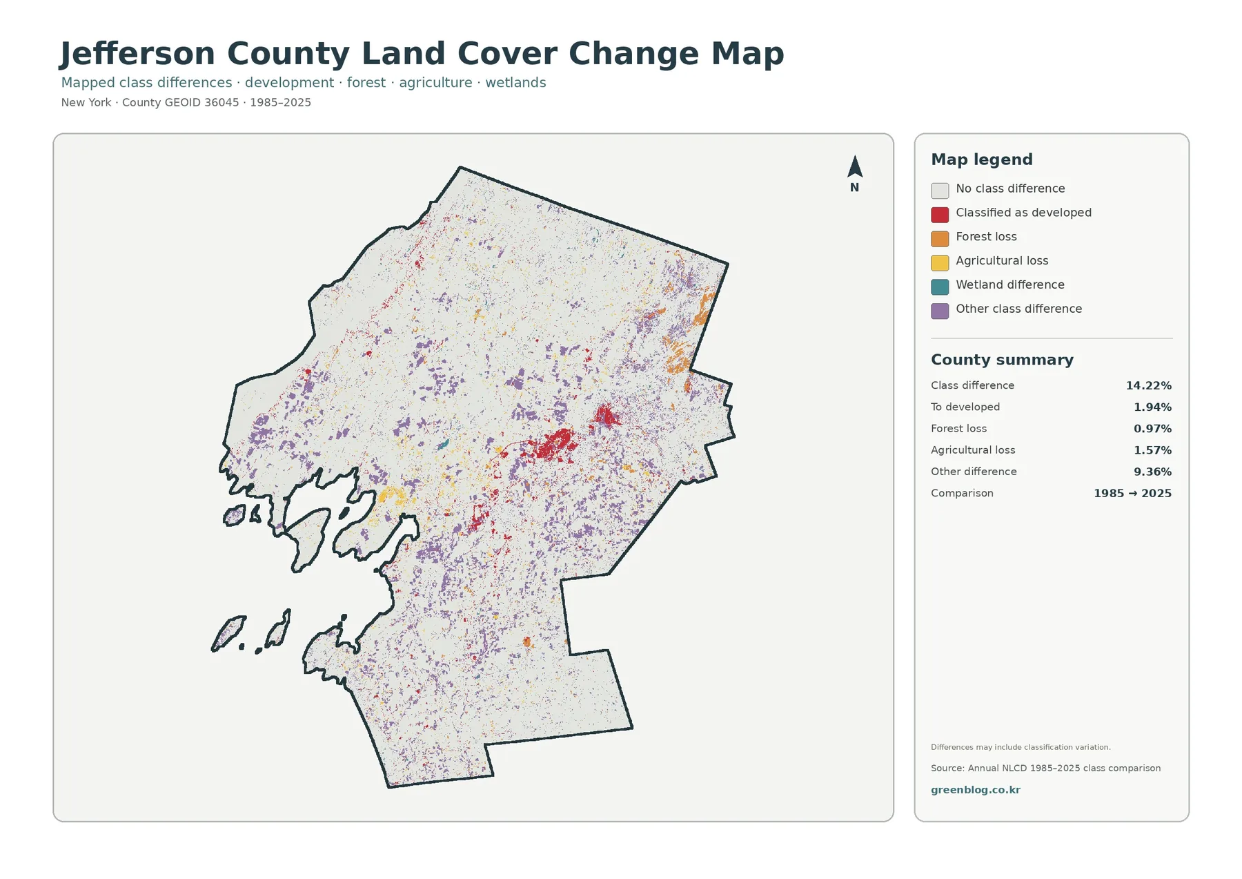 Jefferson County 토지 피복 변화 지도