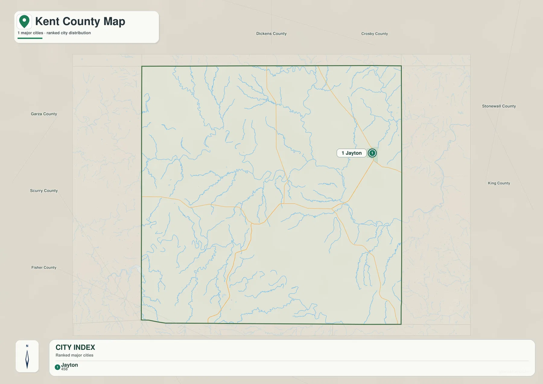 Kent County city map with Jayton as the ranked major city