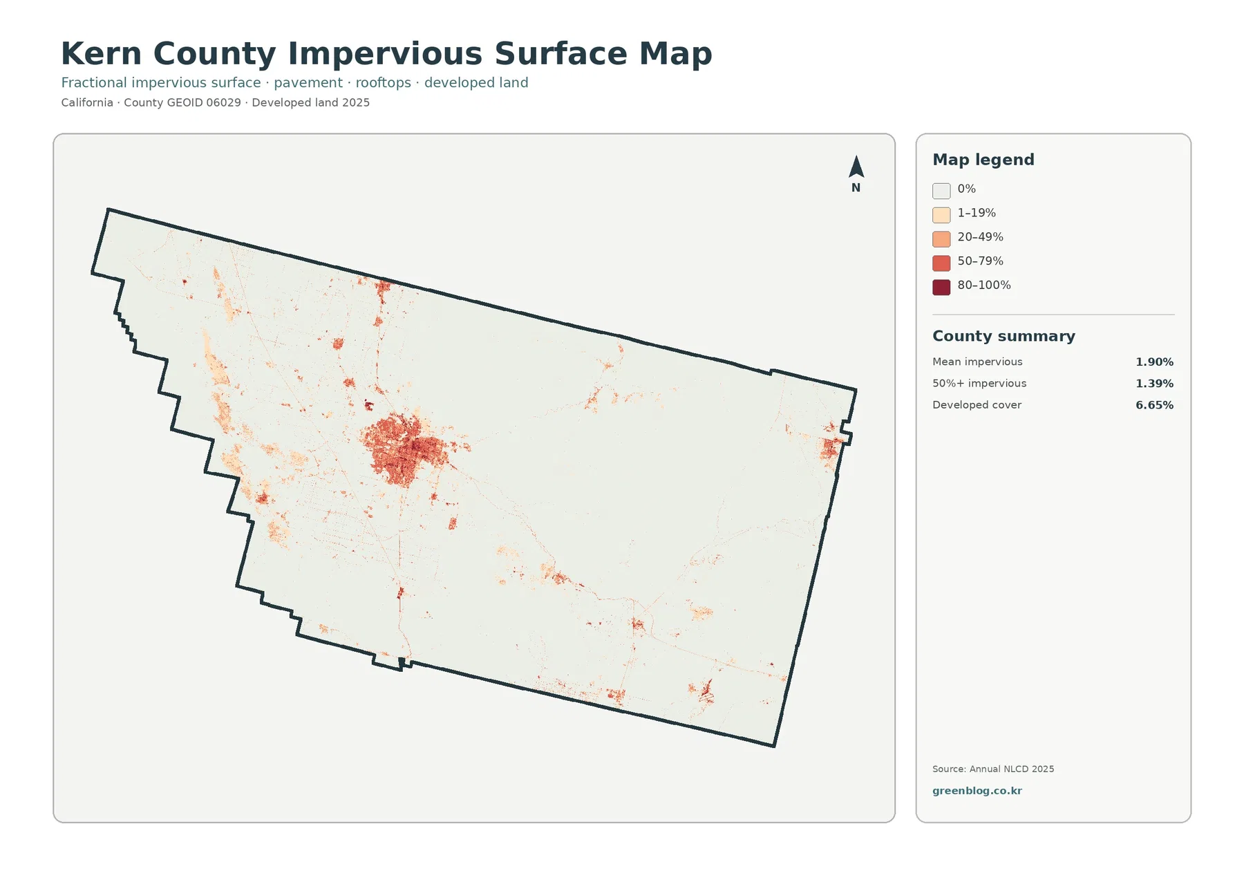 Kern County impervious surface and developed land map