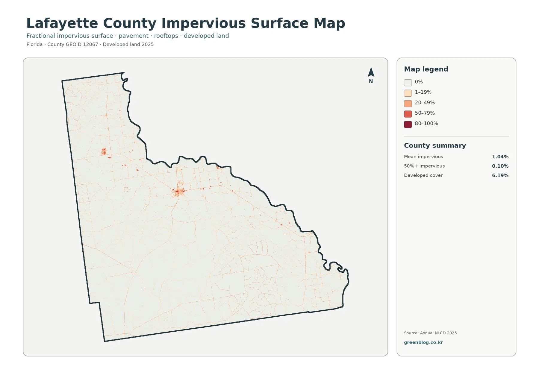 Lafayette County 불투수·개발지 지도