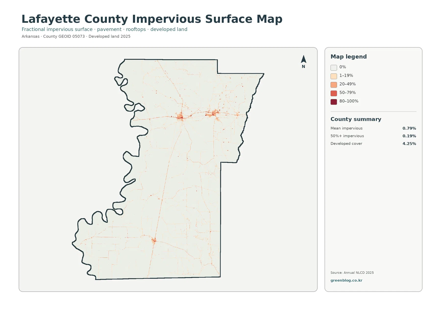 Lafayette County impervious surface and developed land map