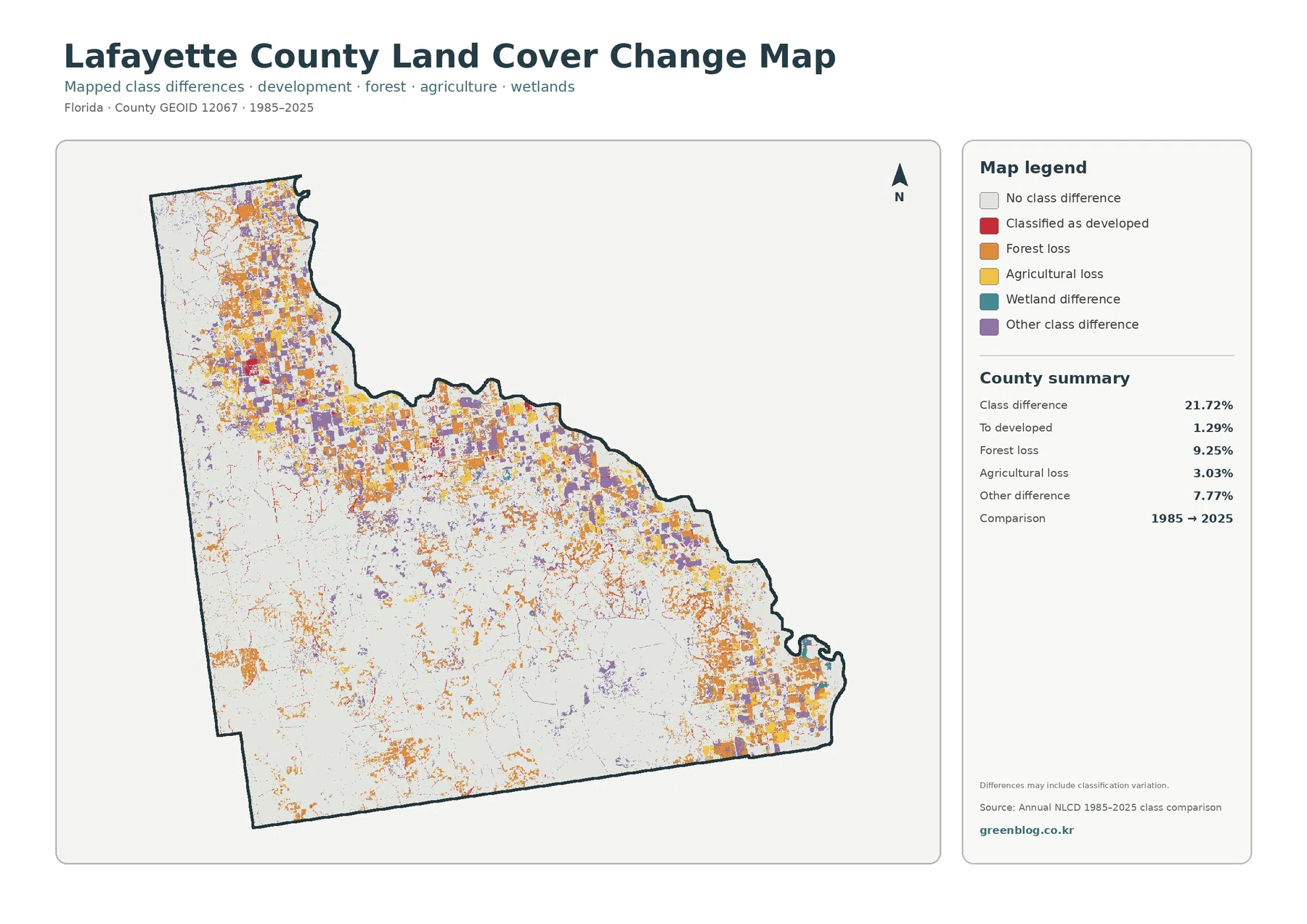 Lafayette County 토지 피복 변화 지도