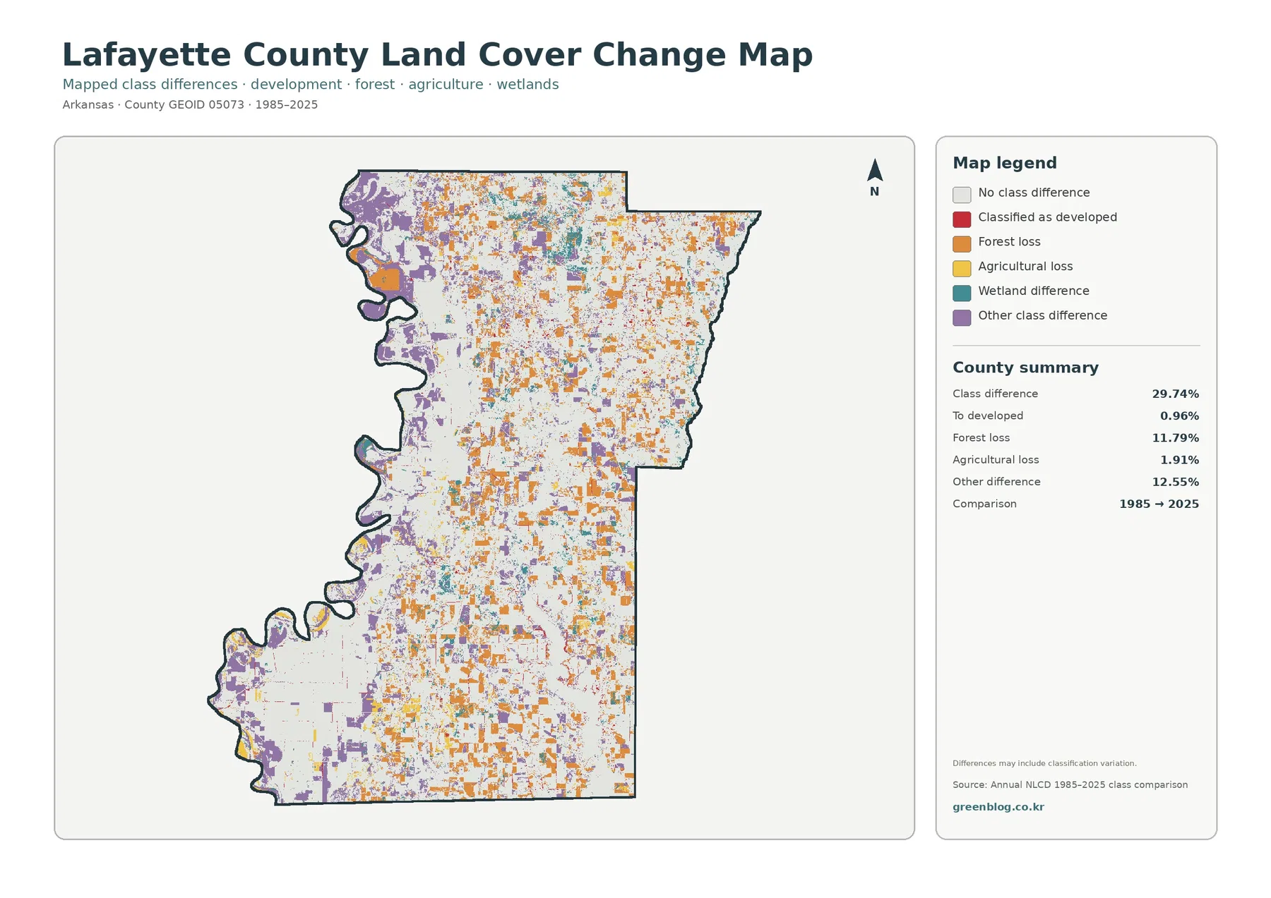 Lafayette County land cover change map