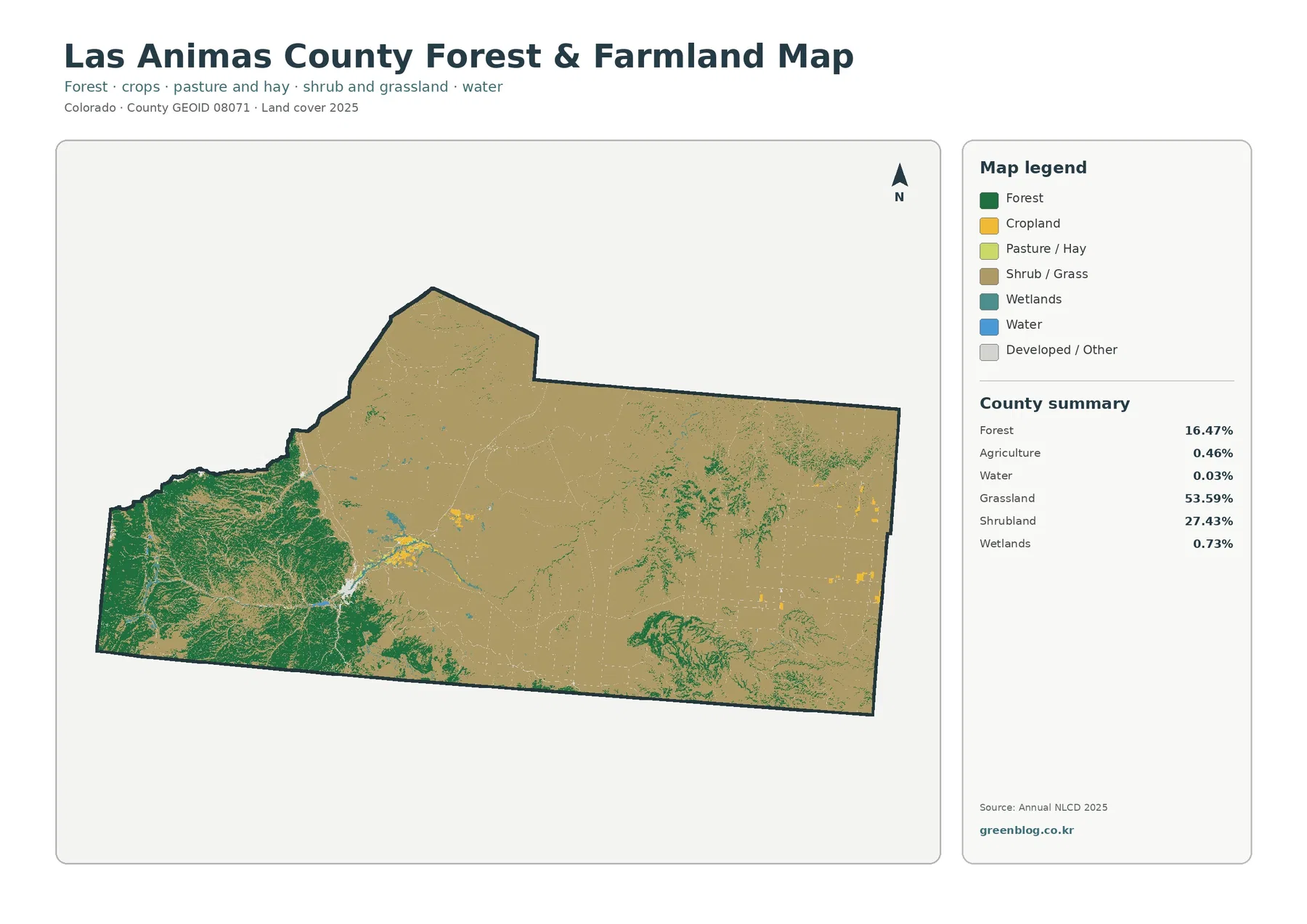 Las Animas County 산림·농경지 지도