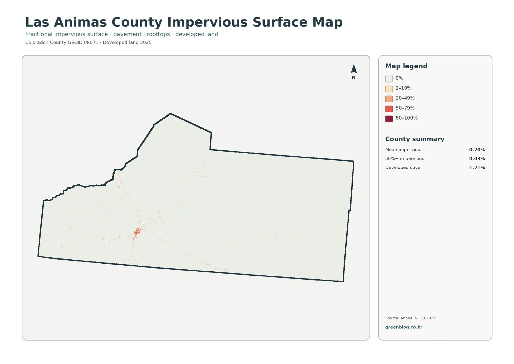Las Animas County 불투수·개발지 지도