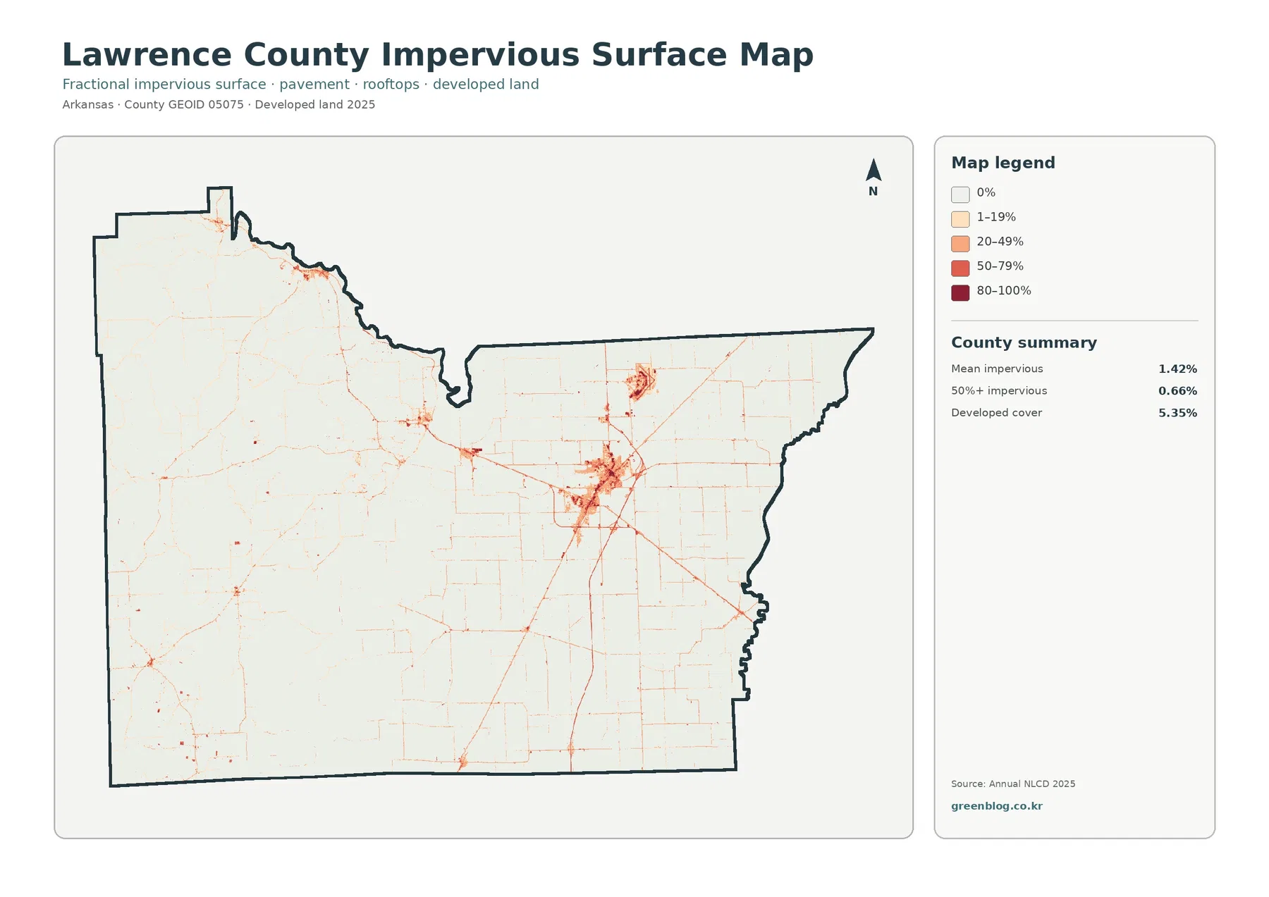 Lawrence County impervious surface and developed land map