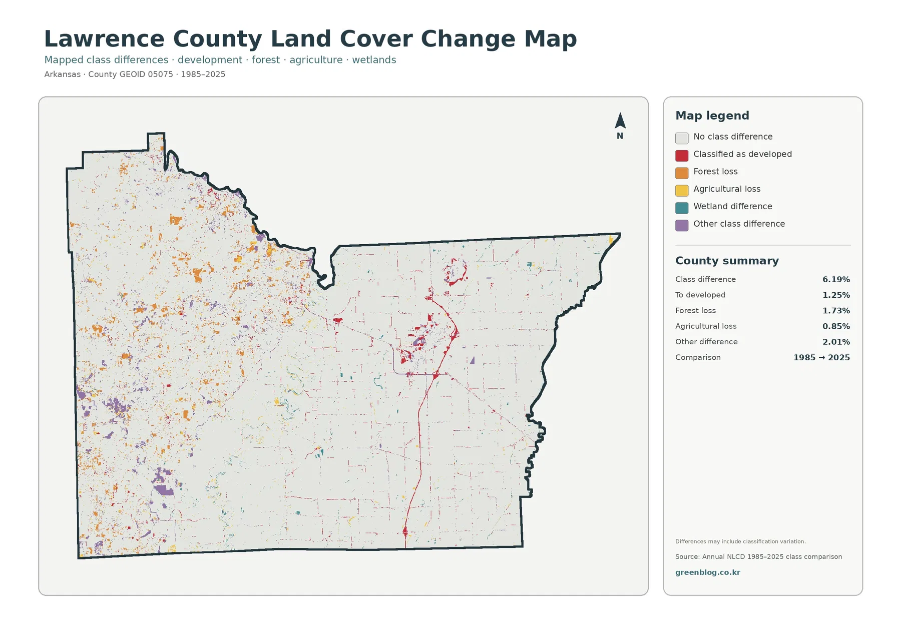 Lawrence County land cover change map