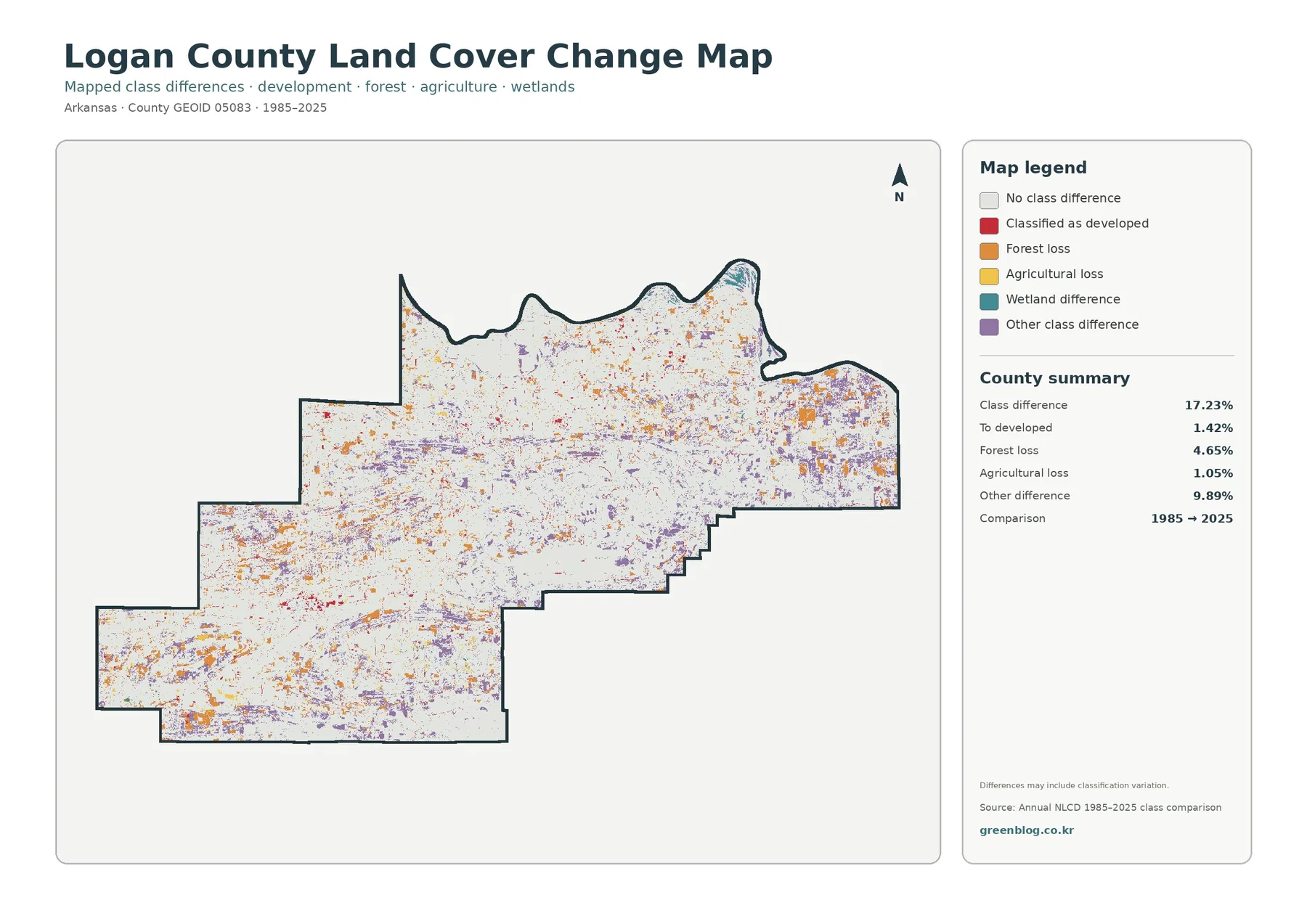 Logan County 토지 피복 변화 지도