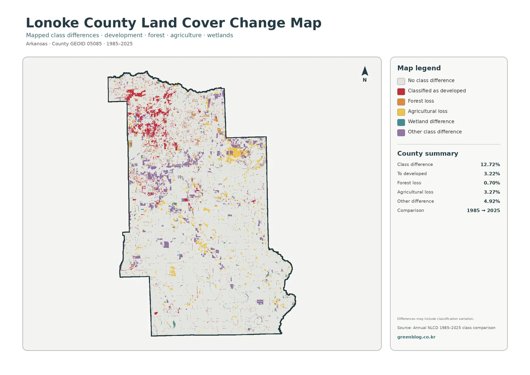 Lonoke County 토지 피복 변화 지도