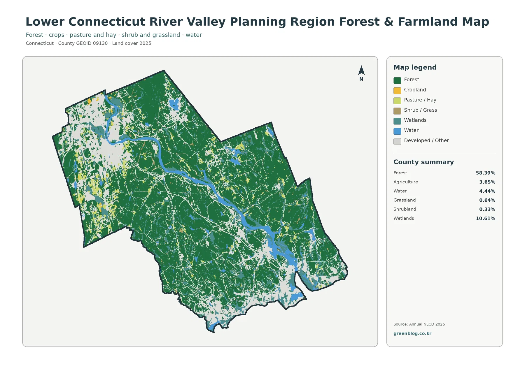 Lower Connecticut River Valley Planning Region 산림·농경지 지도