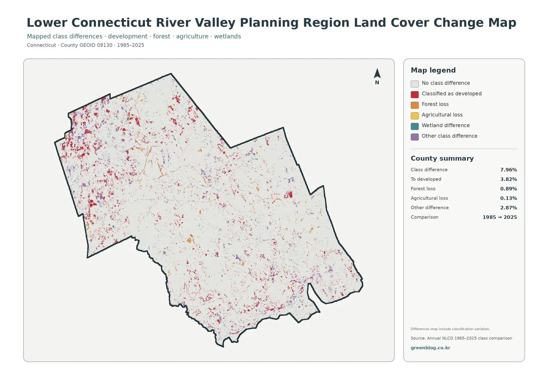 Lower Connecticut River Valley Planning Region 토지 피복 변화 지도