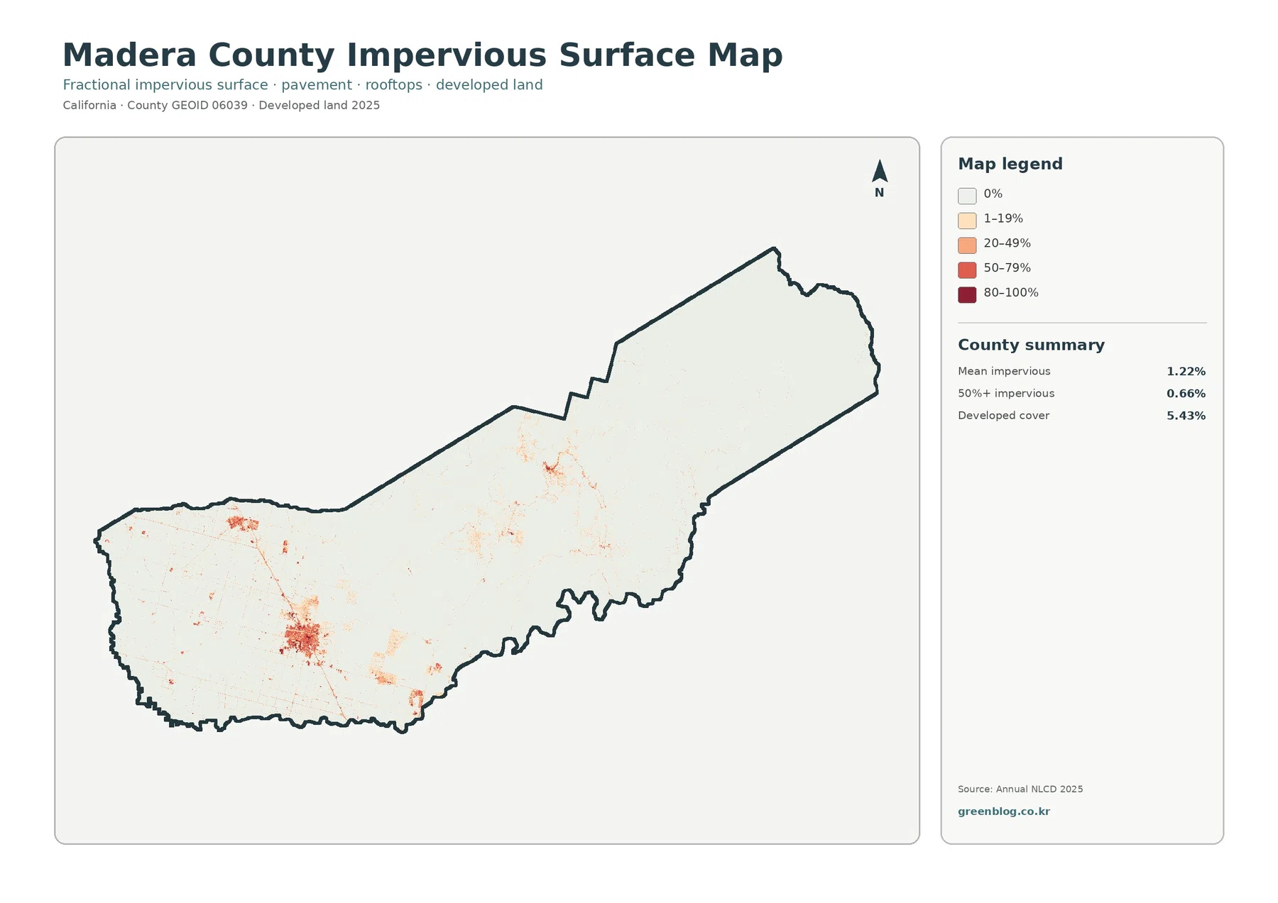 Madera County 불투수·개발지 지도