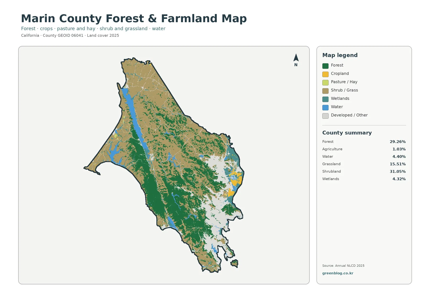 Marin County 산림·농경지 지도
