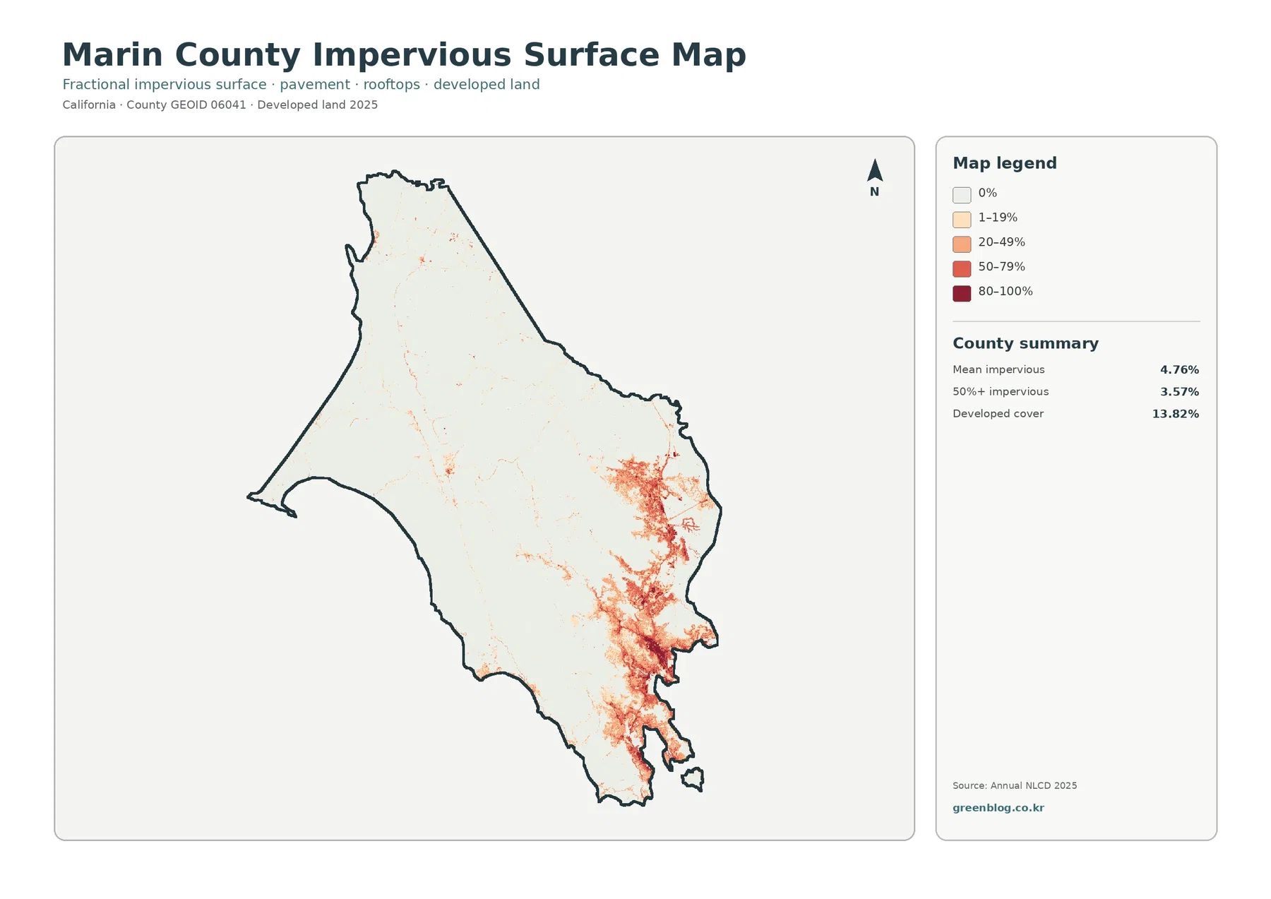 Marin County 불투수·개발지 지도